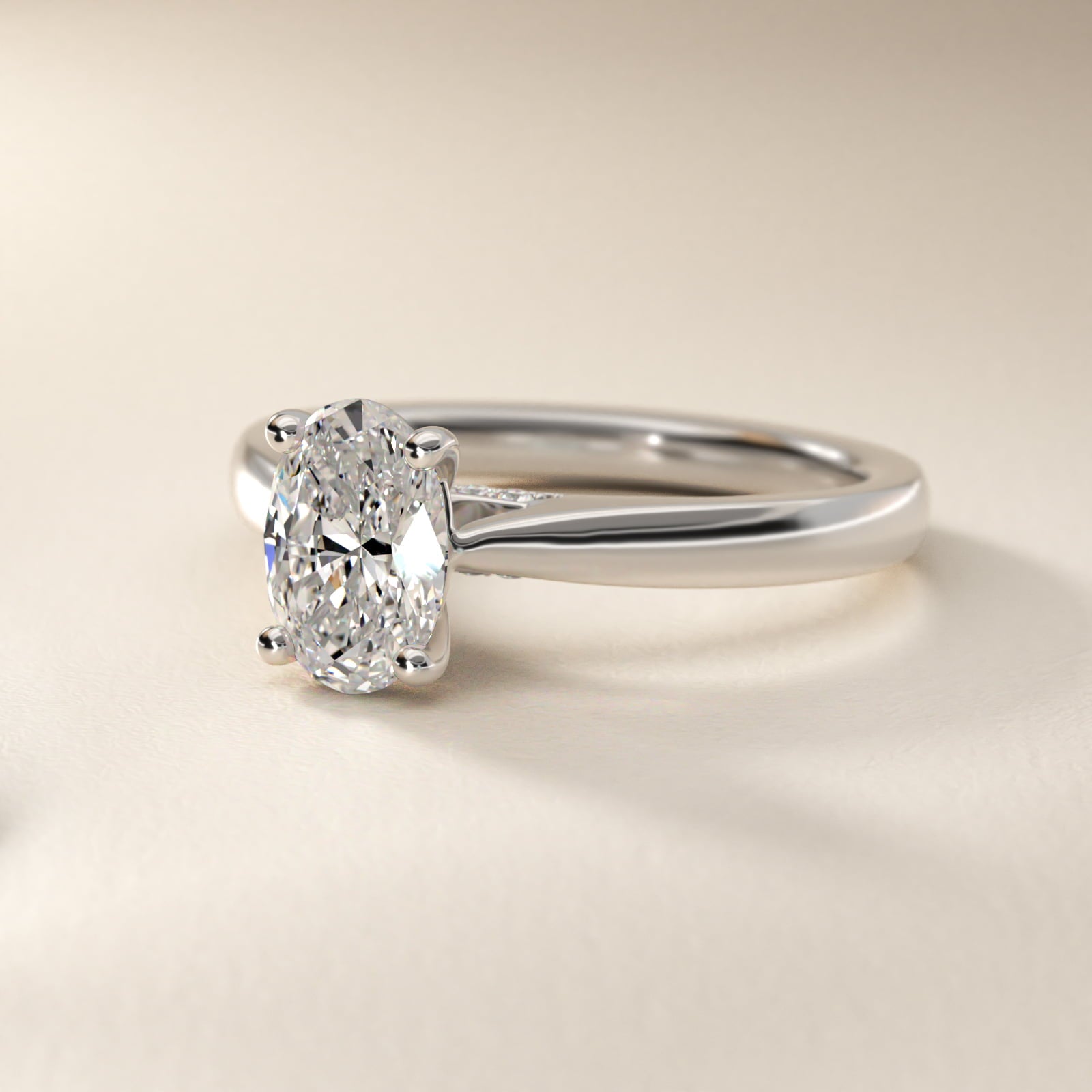 Tapered Solitaire Engagement Ring With Pav? Accent In Platinum By James Allen - Oval Center