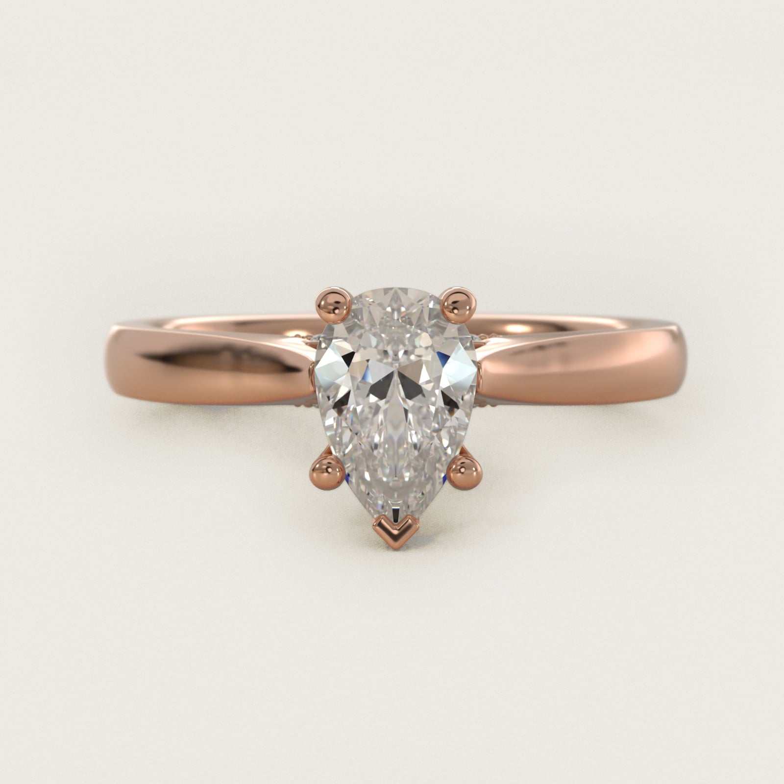 Tapered Solitaire Engagement Ring With PavŽ Accent In 14K Rose Gold By James Allen - Pear Center