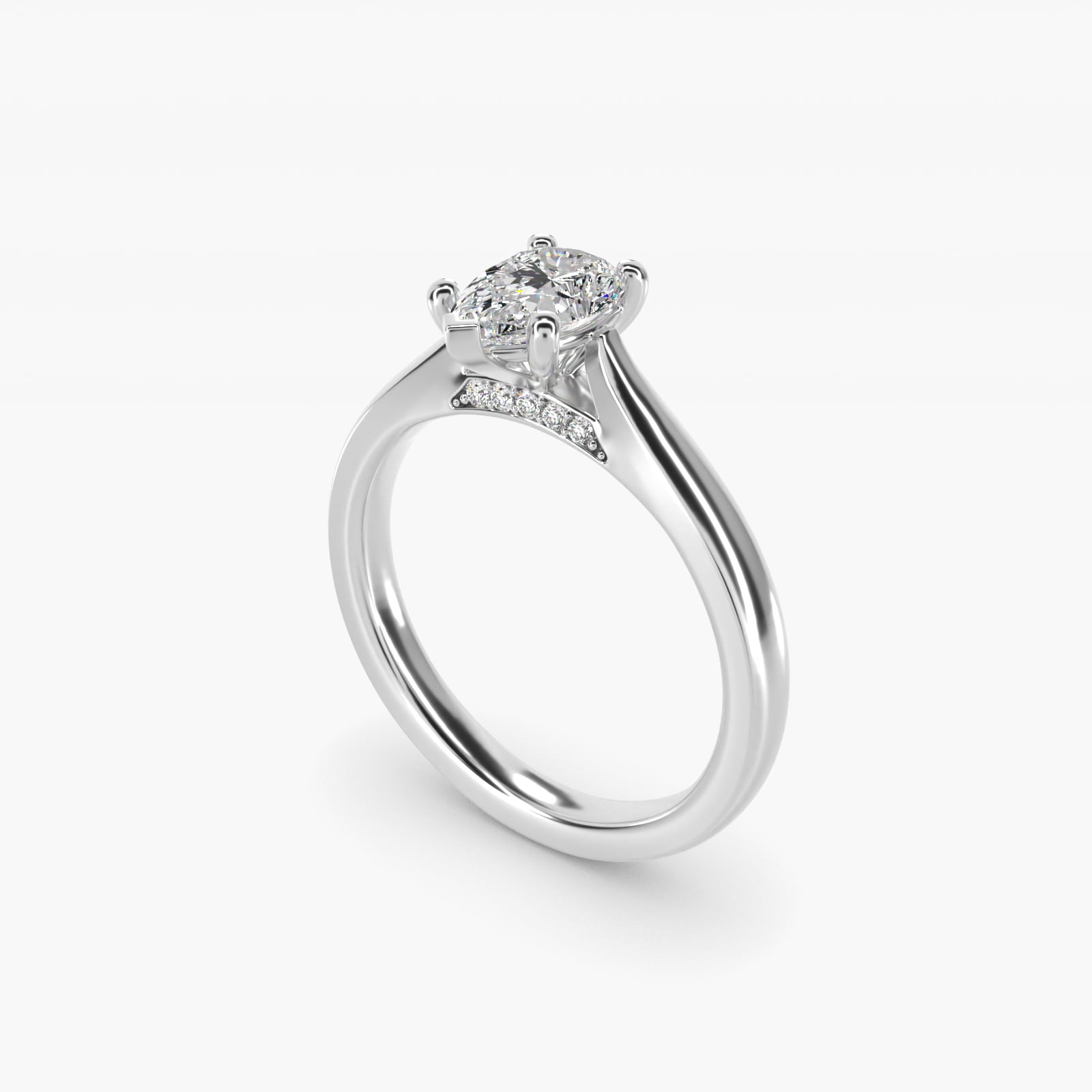 Tapered Solitaire Engagement Ring With Pav? Accent In 18k White Gold By James Allen - Pear Center