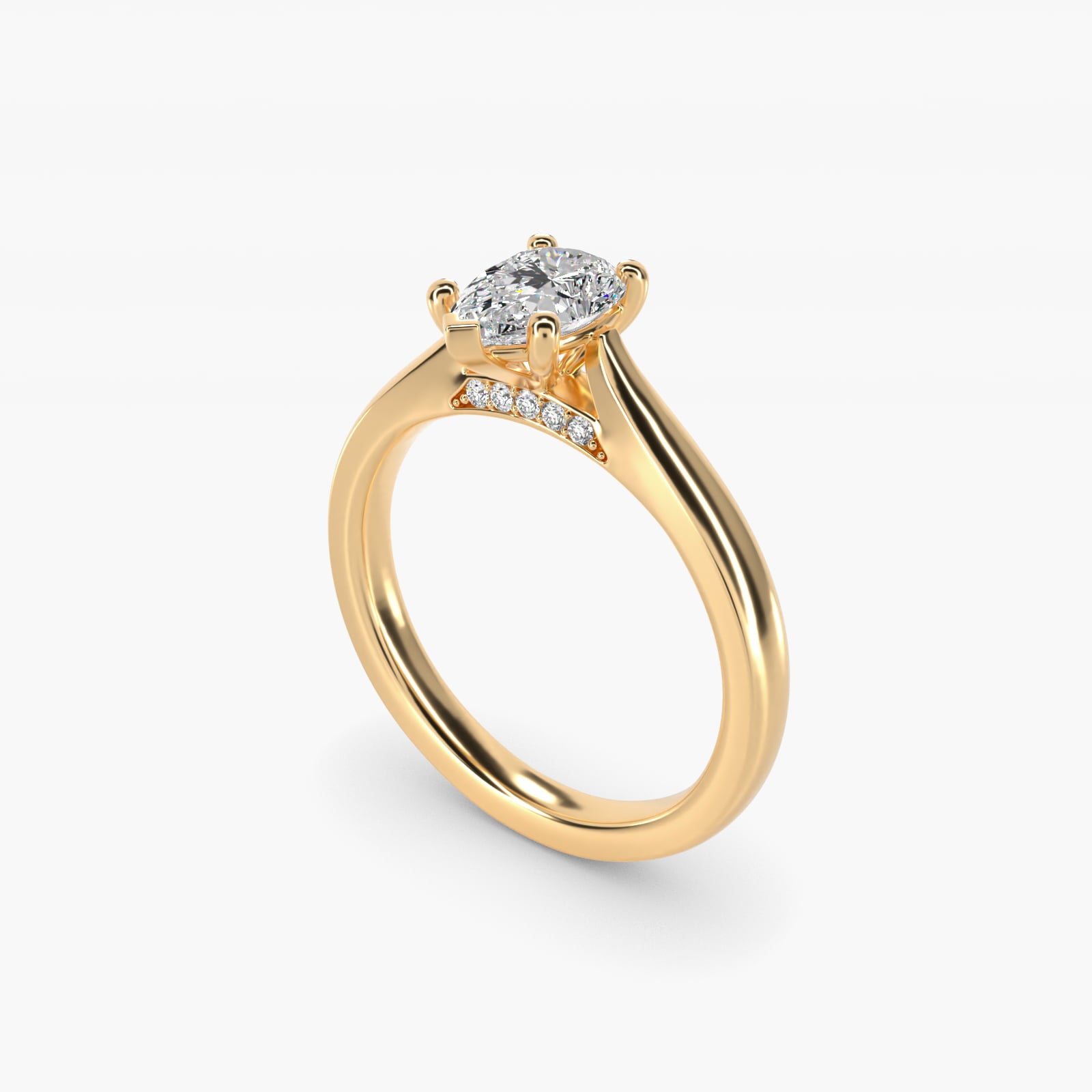 Tapered Solitaire Engagement Ring With Pav? Accent In 18k Yellow Gold By James Allen - Pear Center