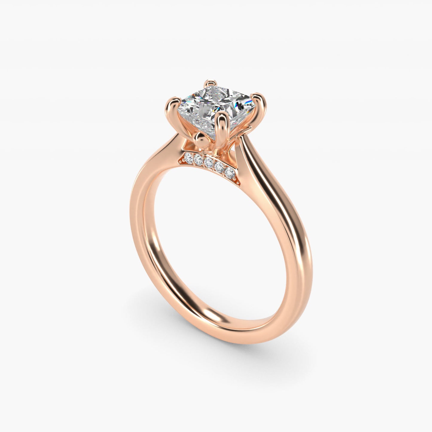 Tapered Solitaire Engagement Ring With PavŽ Accent In 14K Rose Gold By James Allen - Princess Center