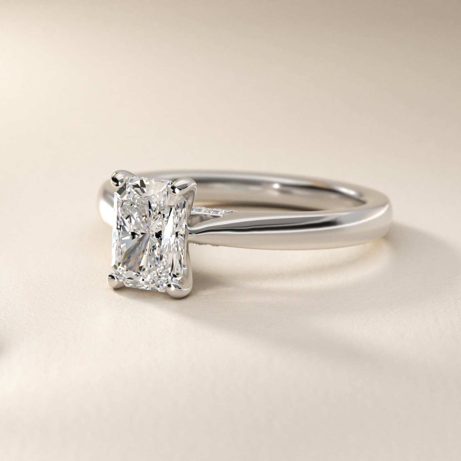 Tapered Solitaire Engagement Ring With Pav? Accent In Platinum By James Allen - Radiant Center