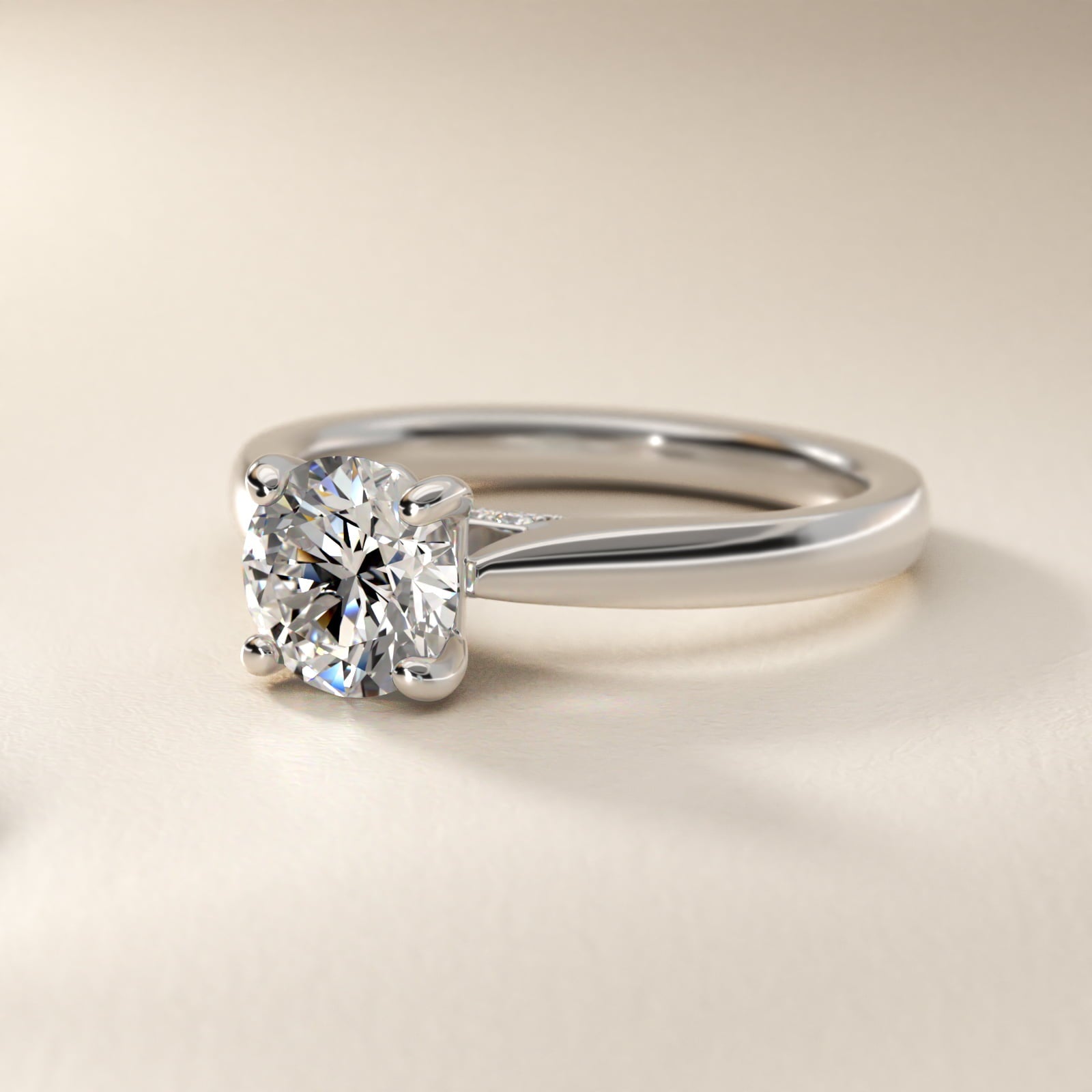 Tapered Solitaire Engagement Ring With Pav? Accent In Platinum By James Allen - Round Center