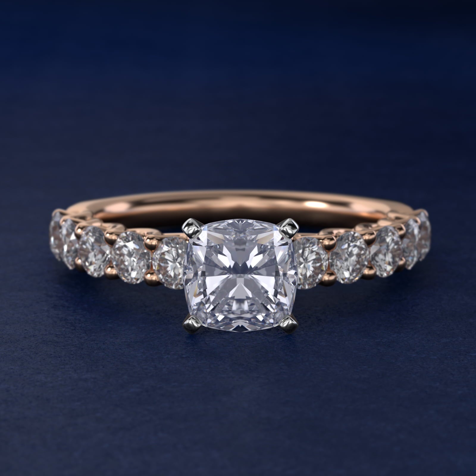 Tessere Diamond Engagement Ring in 18k Rose Gold (5/8 ct. tw.) - Cushion Center