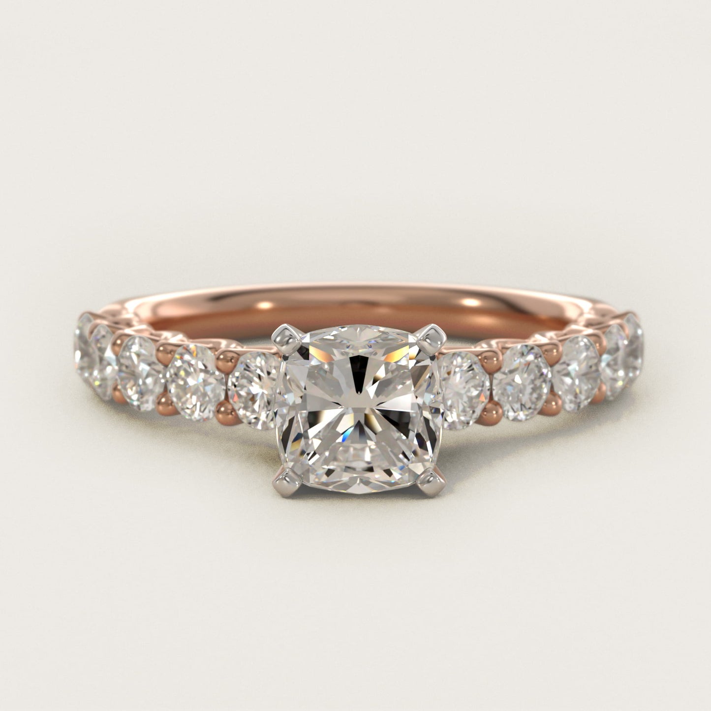Tessere Diamond Engagement Ring in 18k Rose Gold (5/8 ct. tw.) - Cushion Center