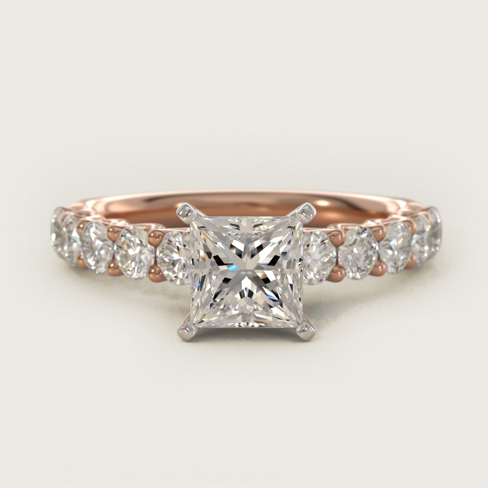 Tessere Diamond Engagement Ring in 14k Rose Gold (5/8 ct. tw.) - Princess Center