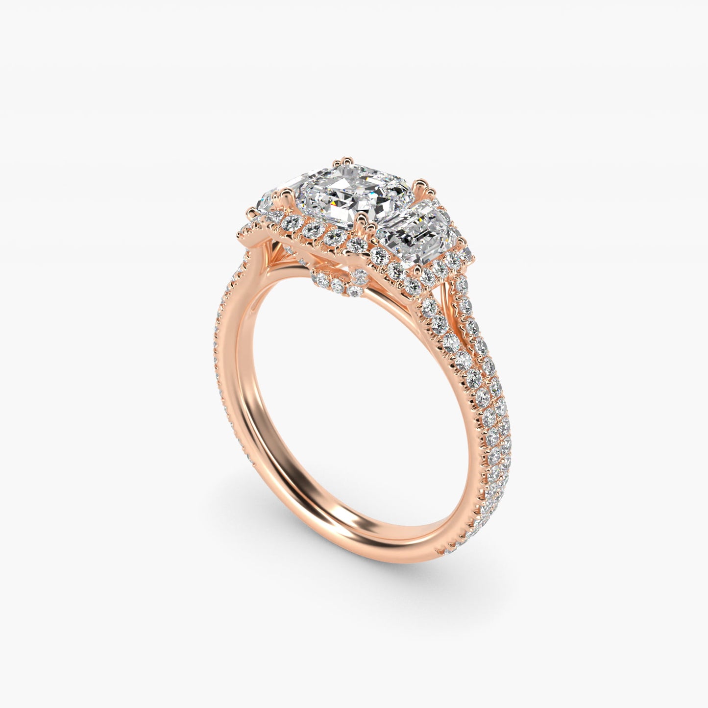 The Gallery Collection™ Vintage Three Stone Trapezoid Diamond Engagement Ring 18k Rose Gold - Asscher Center