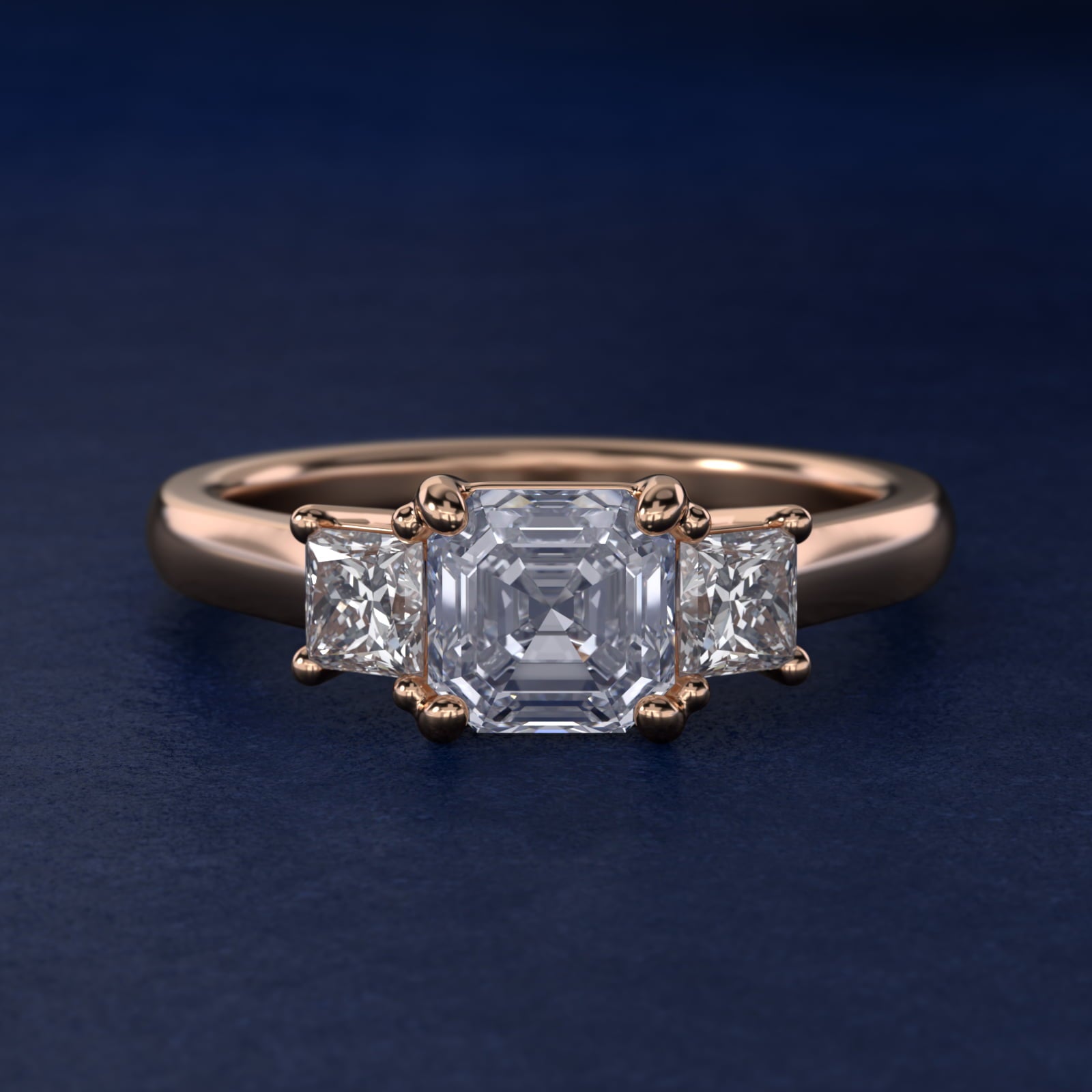 The Gallery Collectionª Princess-Cut Three-Stone Diamond Engagement Ring in 18k Rose Gold (3/8 ct. tw.) - Asscher Center