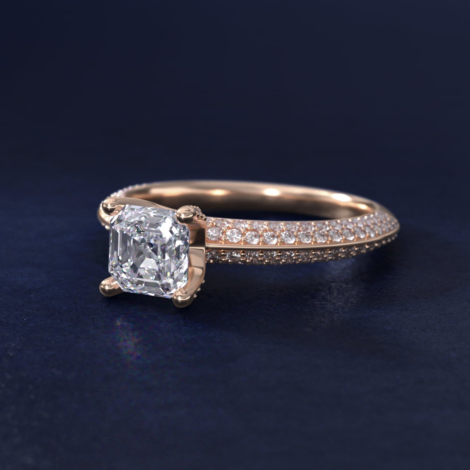 The Gallery Collection™ Knife Edge MicropavŽ Diamond Engagement Ring in 14k Rose Gold (3/8 ct. tw.) - Asscher Center