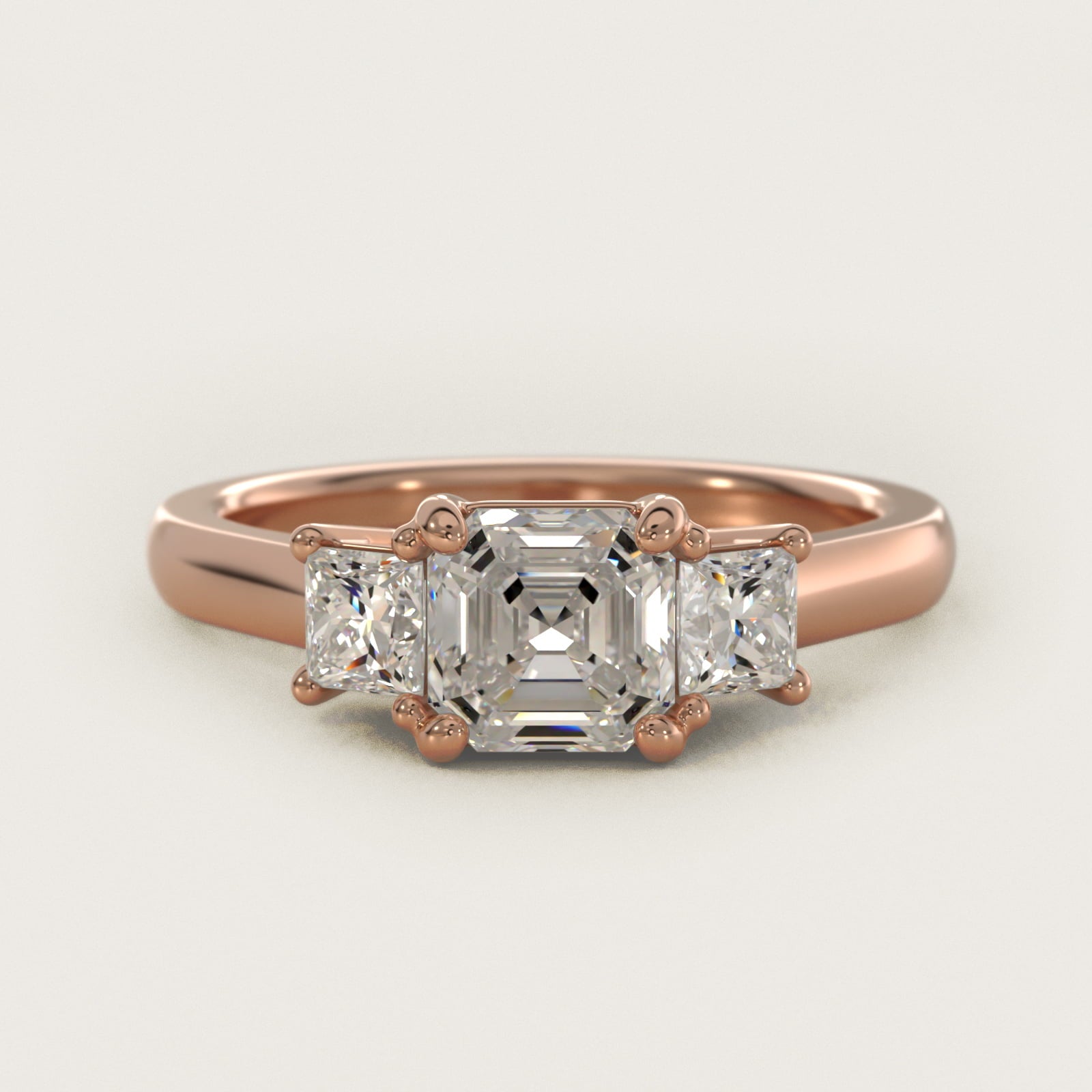 The Gallery Collection™ Princess-Cut Three-Stone Diamond Engagement Ring in 14k Rose Gold (3/8 ct. tw.) - Asscher Center