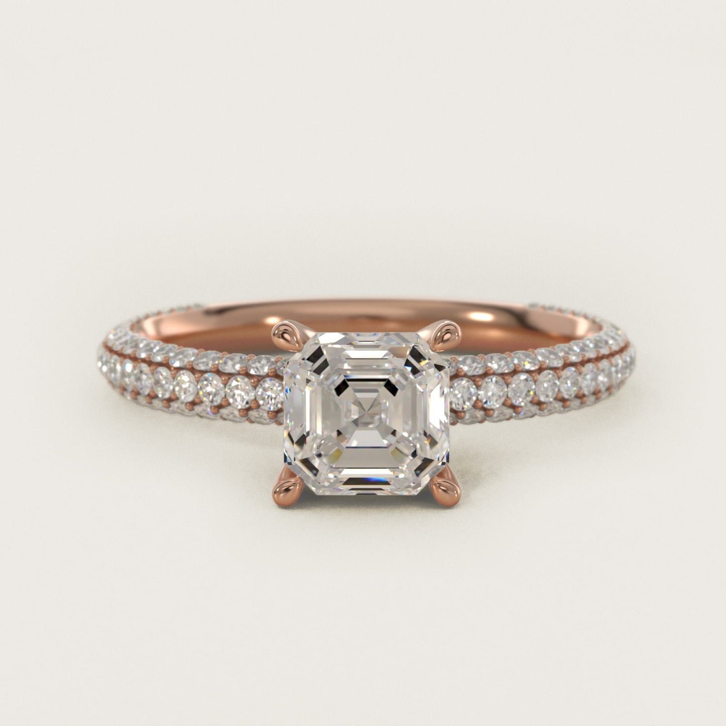 The Gallery Collection™ Rolled MicropavŽ Diamond Engagement Ring in 14k Rose Gold (3/8 ct. tw.) - Asscher Center