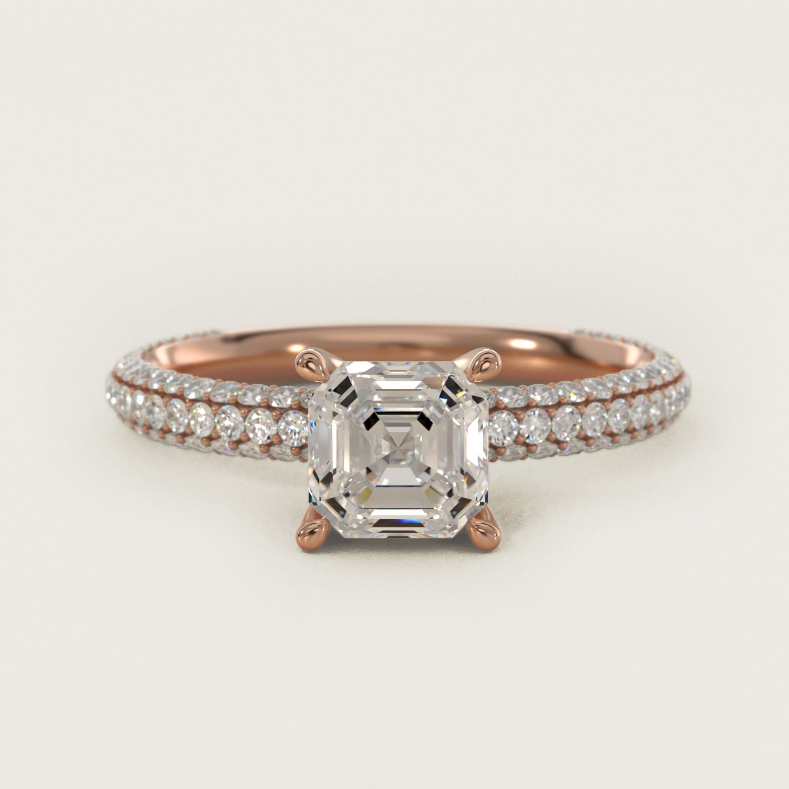 The Gallery Collection™ Rolled MicropavŽ Diamond Engagement Ring in 14k Rose Gold (3/8 ct. tw.) - Asscher Center