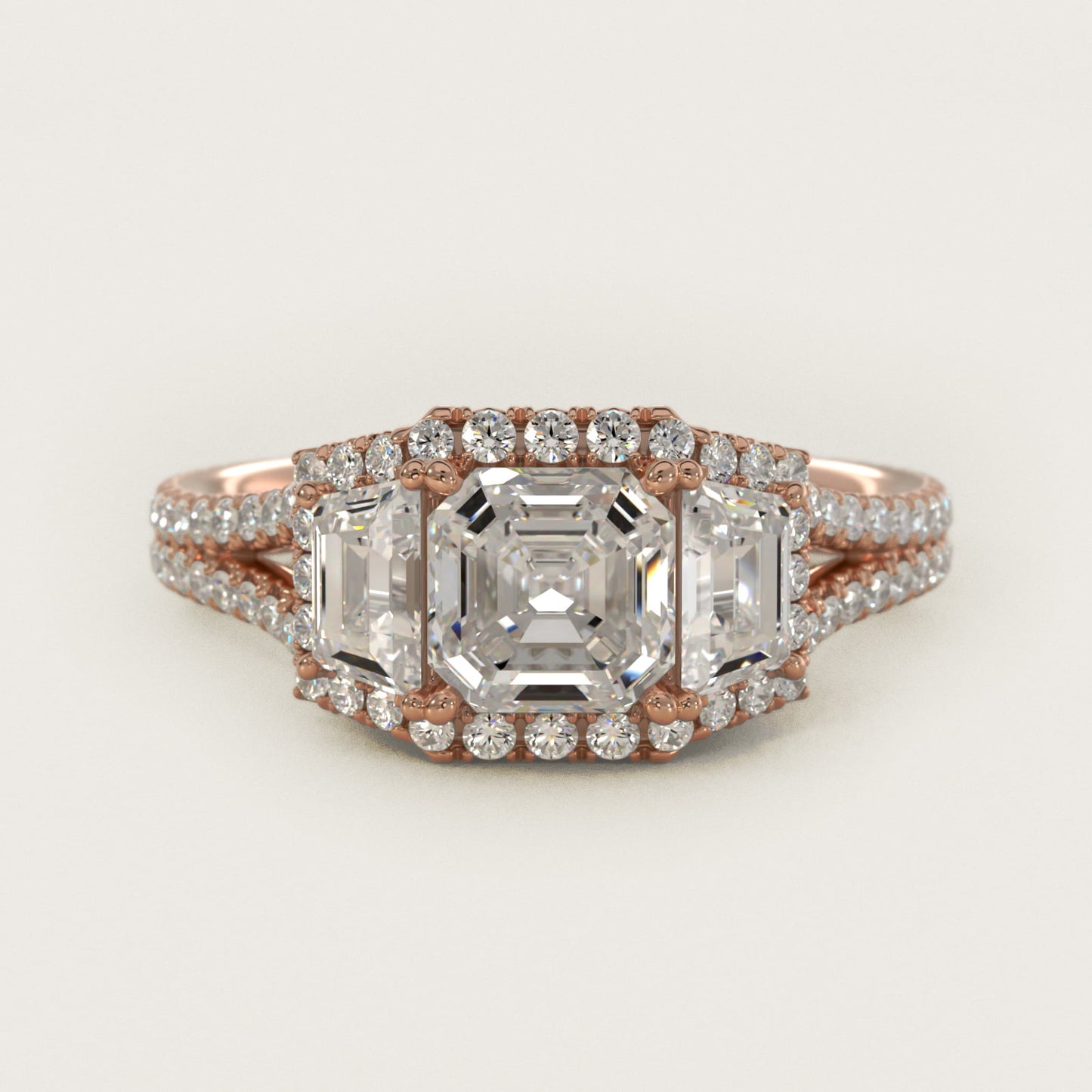 The Gallery Collection™ Vintage Three Stone Trapezoid Diamond Engagement Ring 14k Rose Gold - Asscher Center