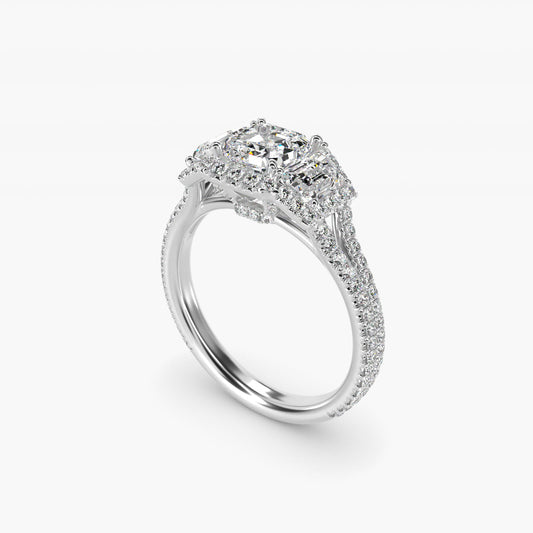 The Gallery Collection™ Vintage Three Stone Trapezoid Diamond Engagement Ring 14k White Gold - Asscher Center