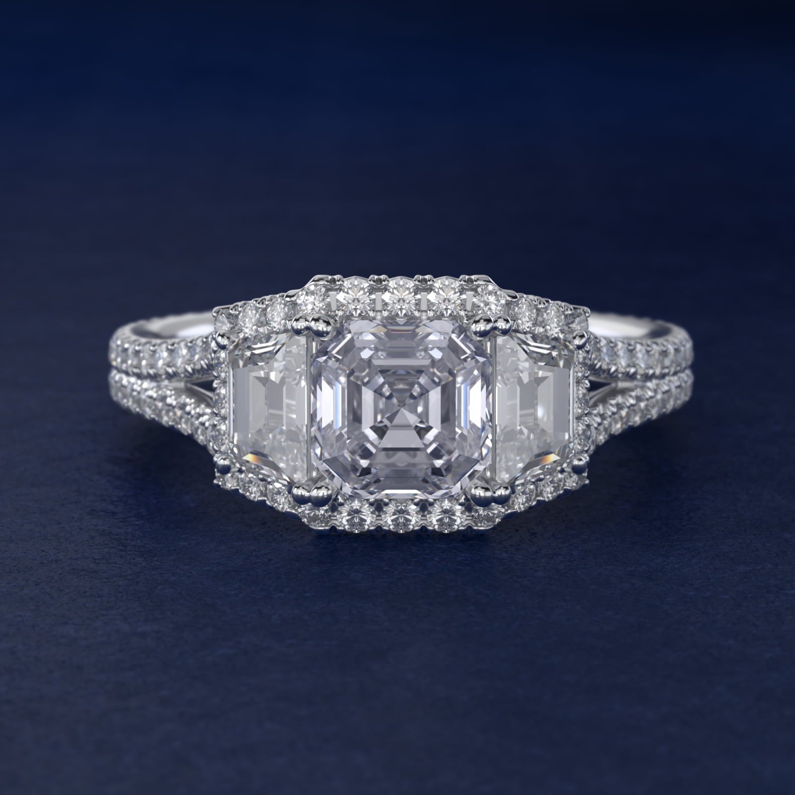 The Gallery Collection™ Vintage Three Stone Trapezoid Diamond Engagement Ring 14k White Gold - Asscher Center