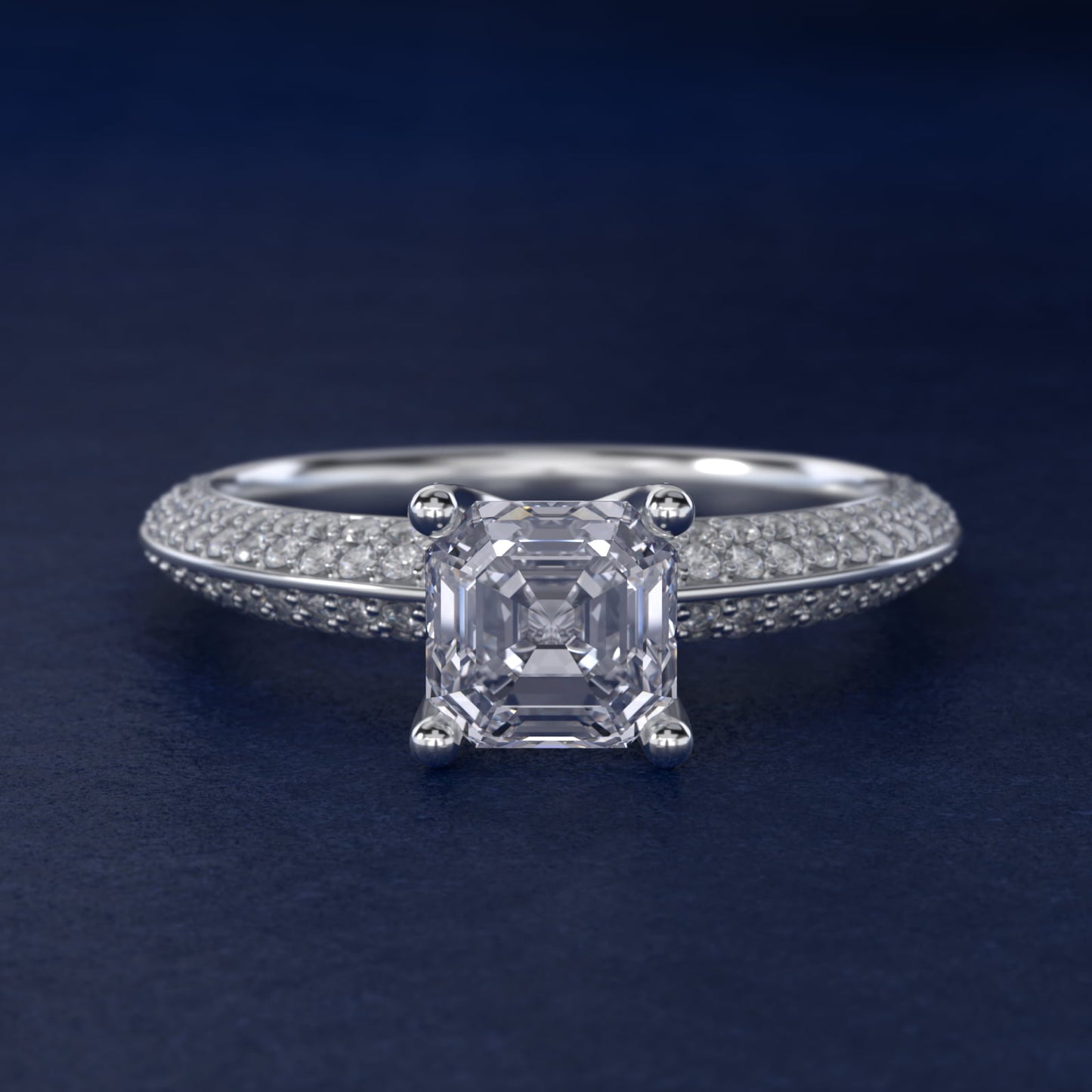 The Gallery Collection™ Knife Edge MicropavŽ Diamond Engagement Ring in 18k White Gold (3/8 ct. tw.) - Asscher Center