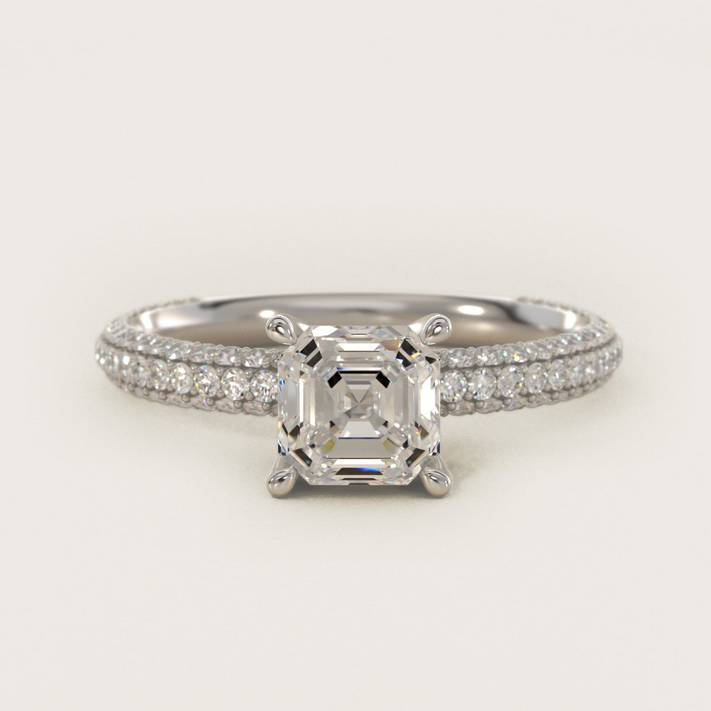 The Gallery Collection™ Rolled MicropavŽ Diamond Engagement Ring in 14k White Gold (3/8 ct. tw.) - Asscher Center