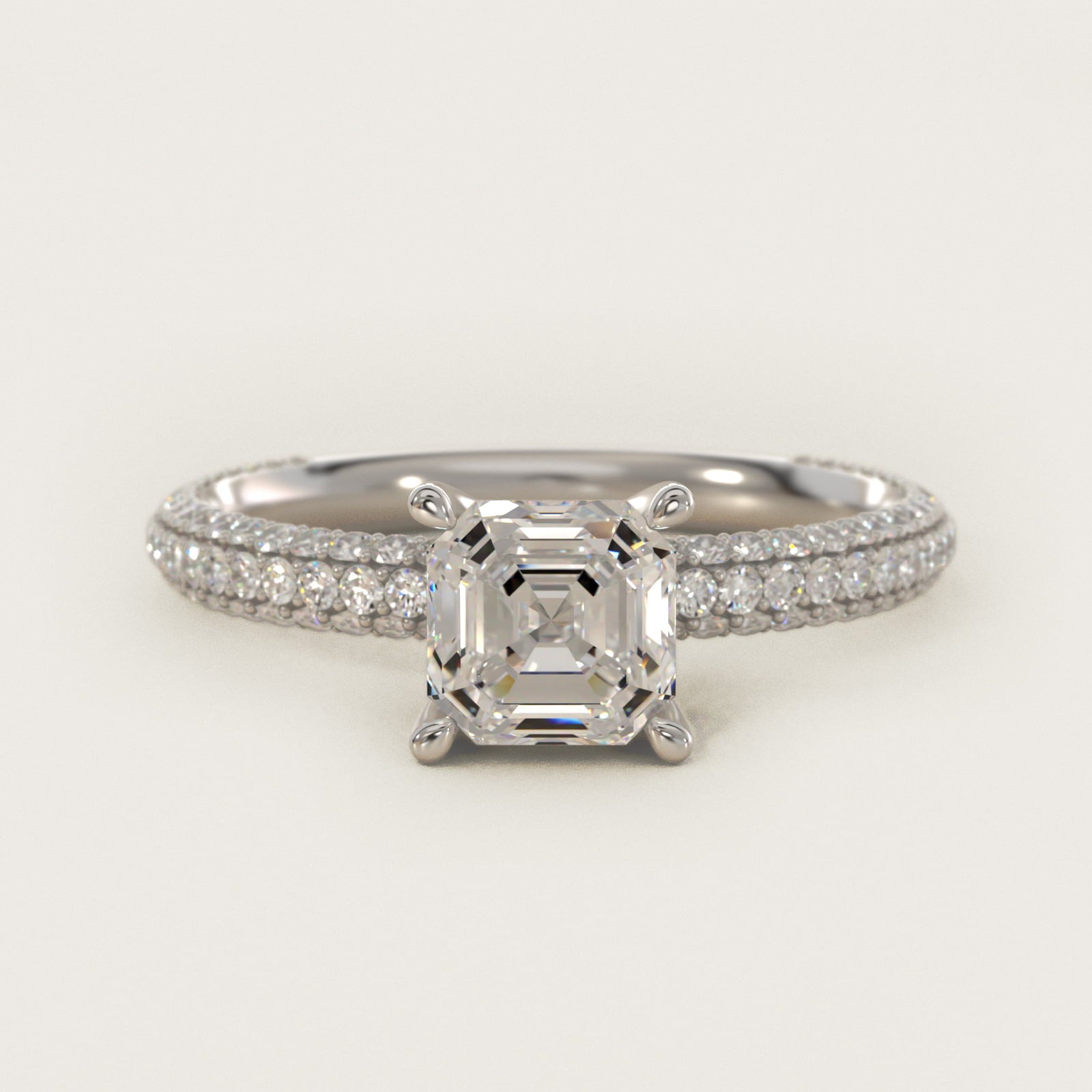 The Gallery Collection™ Rolled MicropavŽ Diamond Engagement Ring in 14k White Gold (3/8 ct. tw.) - Asscher Center