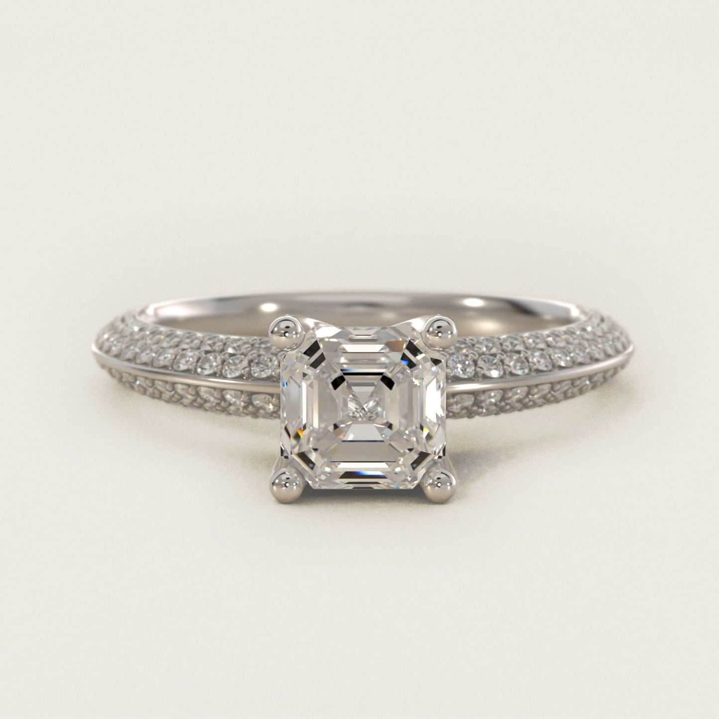 The Gallery Collection™ Knife Edge MicropavŽ Diamond Engagement Ring in 18k White Gold (3/8 ct. tw.) - Asscher Center