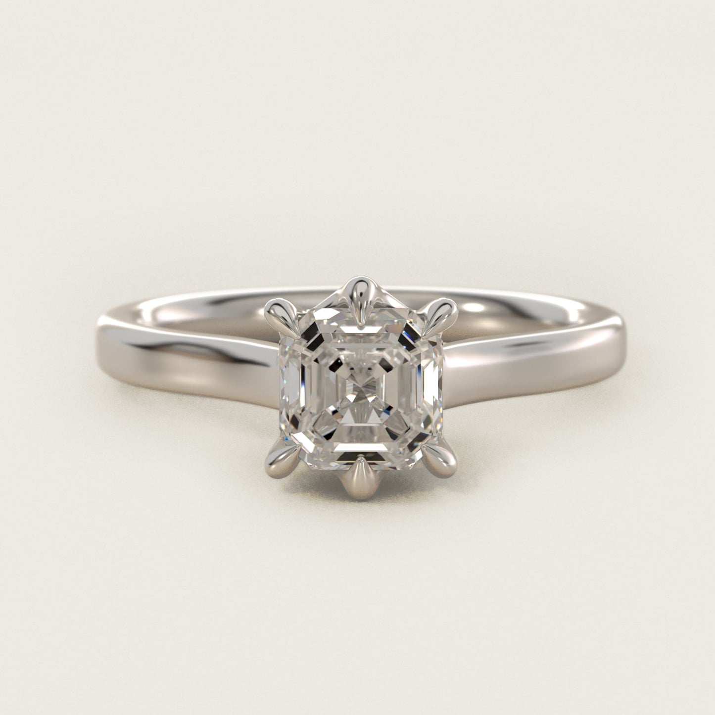 The Gallery Collection Six-Prong Trellis Solitaire Diamond Engagement Ring in 18k White Gold - Asscher Center