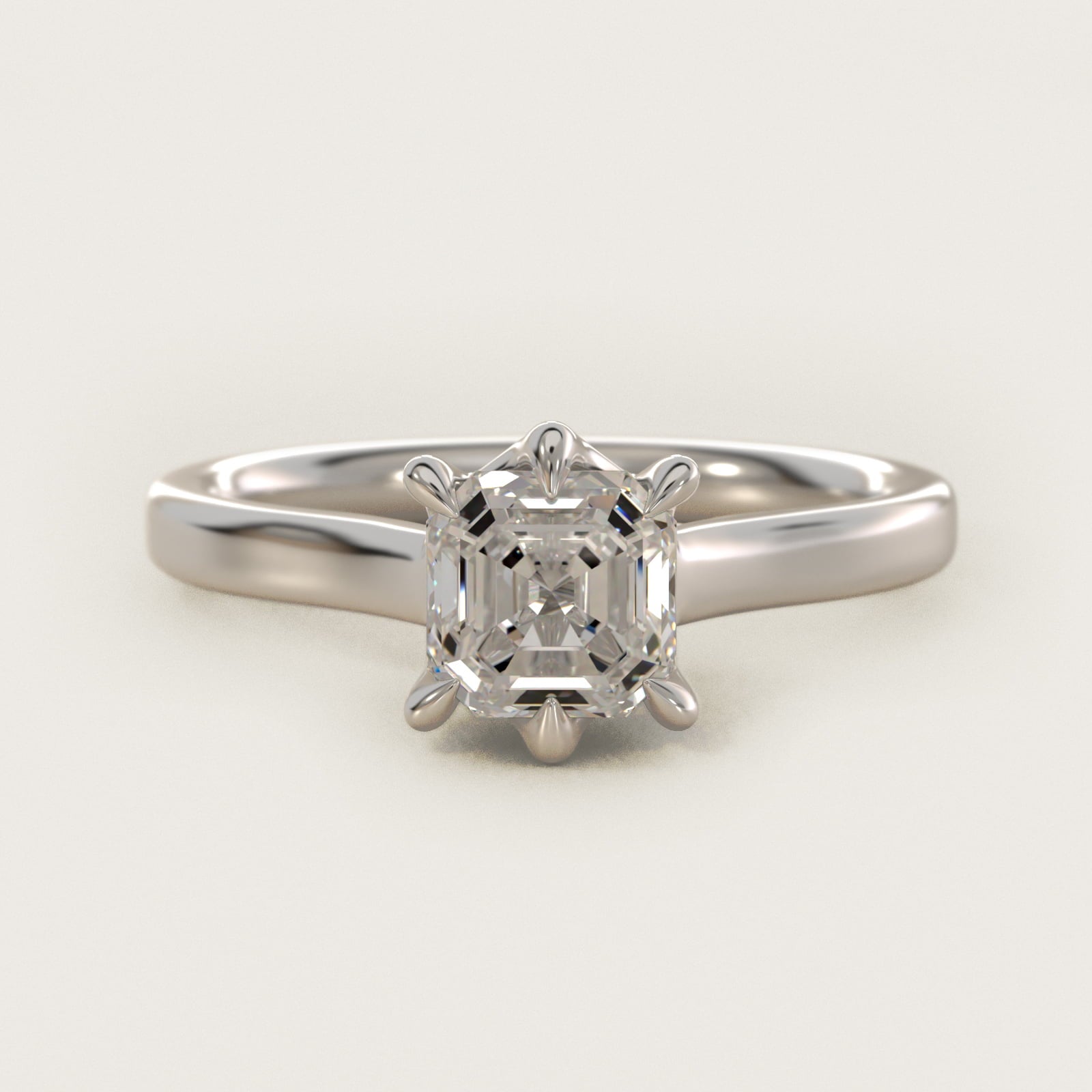 The Gallery Collection Six-Prong Trellis Solitaire Diamond Engagement Ring in 18k White Gold - Asscher Center