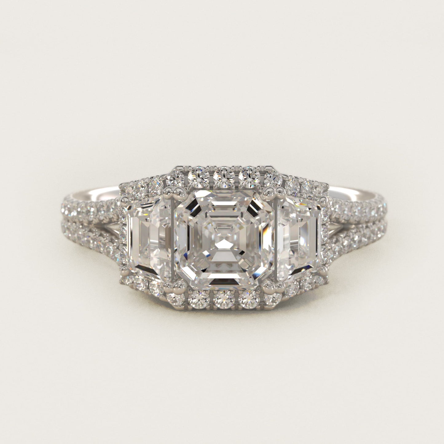 The Gallery Collection™ Vintage Three Stone Trapezoid Diamond Engagement Ring 18k White Gold - Asscher Center