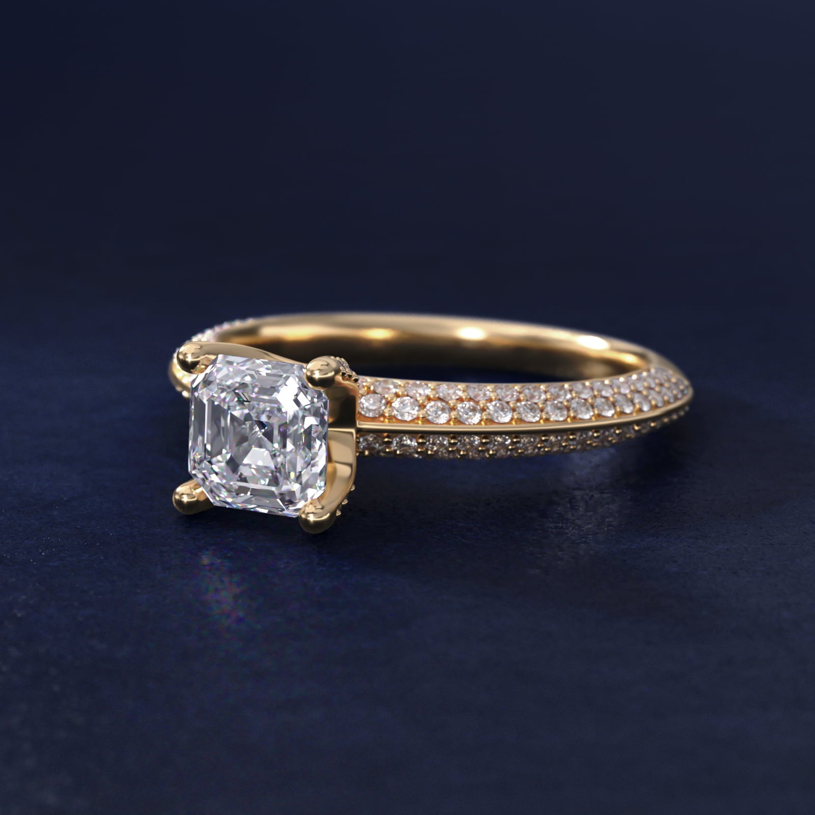 The Gallery Collection™ Knife Edge MicropavŽ Diamond Engagement Ring in 14K Yellow Gold (3/8 ct. tw.) - Asscher Center
