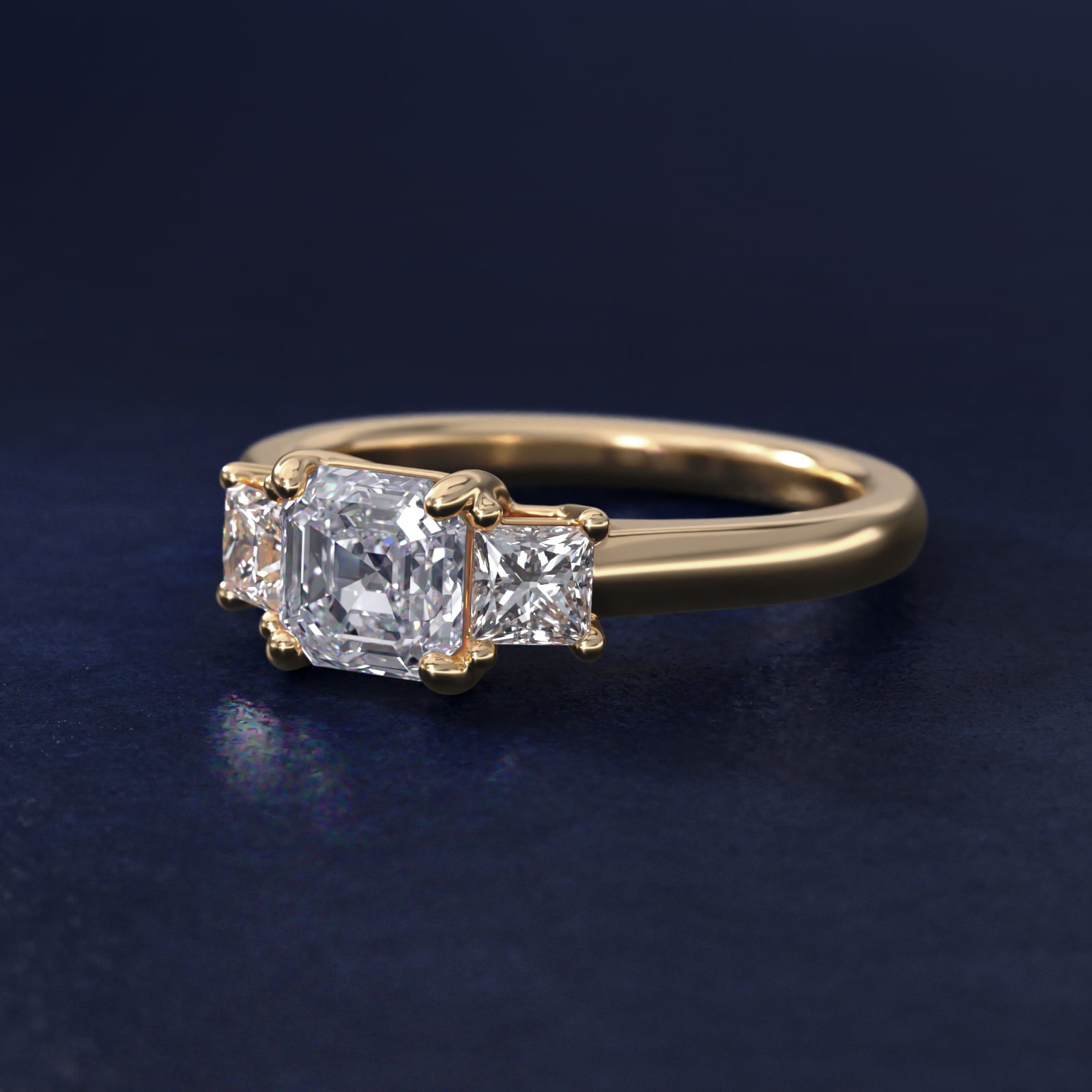 The Gallery Collection™ Princess-Cut Three-Stone Diamond Engagement Ring in 14K Yellow Gold (3/8 ct. tw.) - Asscher Center