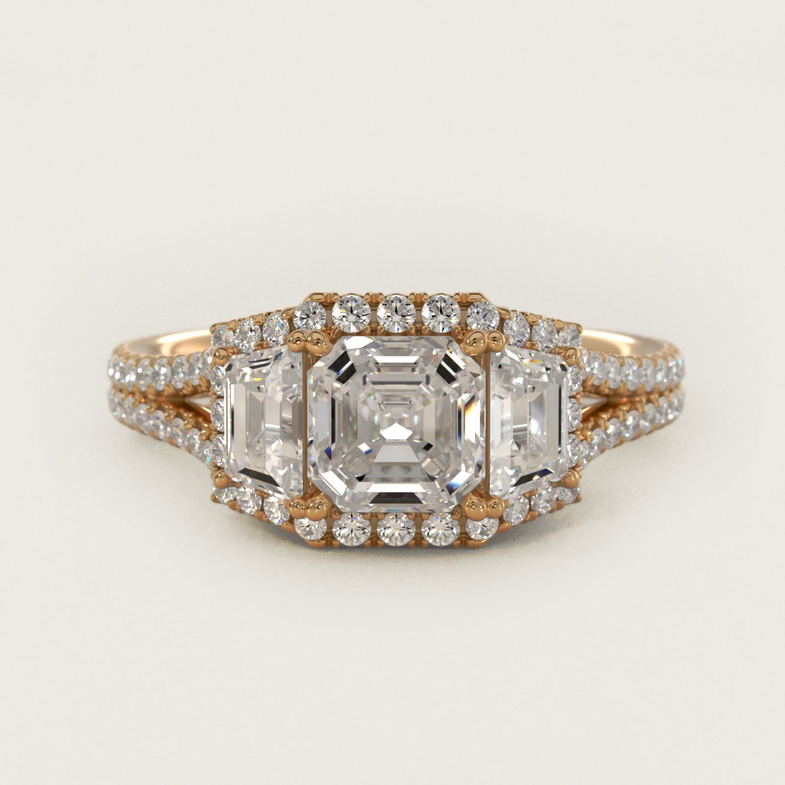 The Gallery Collection™ Vintage Three Stone Trapezoid Diamond Engagement Ring 18k Yellow Gold - Asscher Center