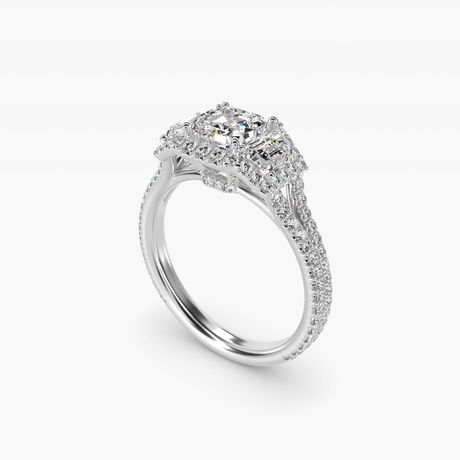 The Gallery Collection™ Vintage Three Stone Trapezoid Diamond Engagement Ring in Platinum - Asscher Center
