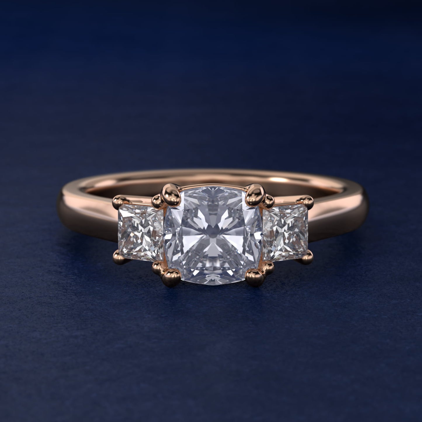 The Gallery Collection™ Princess-Cut Three-Stone Diamond Engagement Ring in 14k Rose Gold (3/8 ct. tw.) - Cushion Center