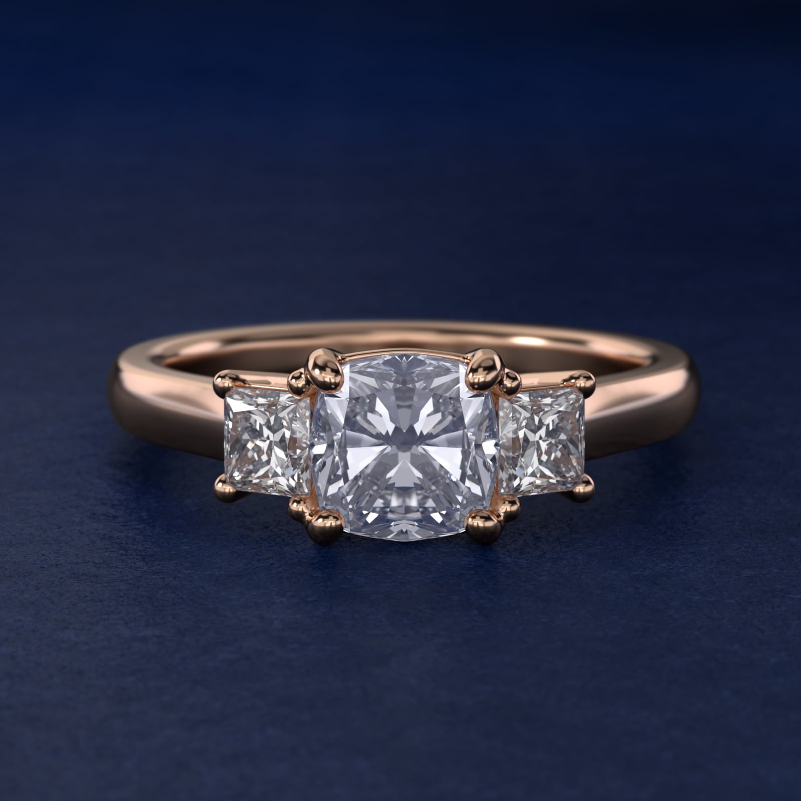 The Gallery Collectionª Princess-Cut Three-Stone Diamond Engagement Ring in 18k Rose Gold (3/8 ct. tw.) - Cushion Center