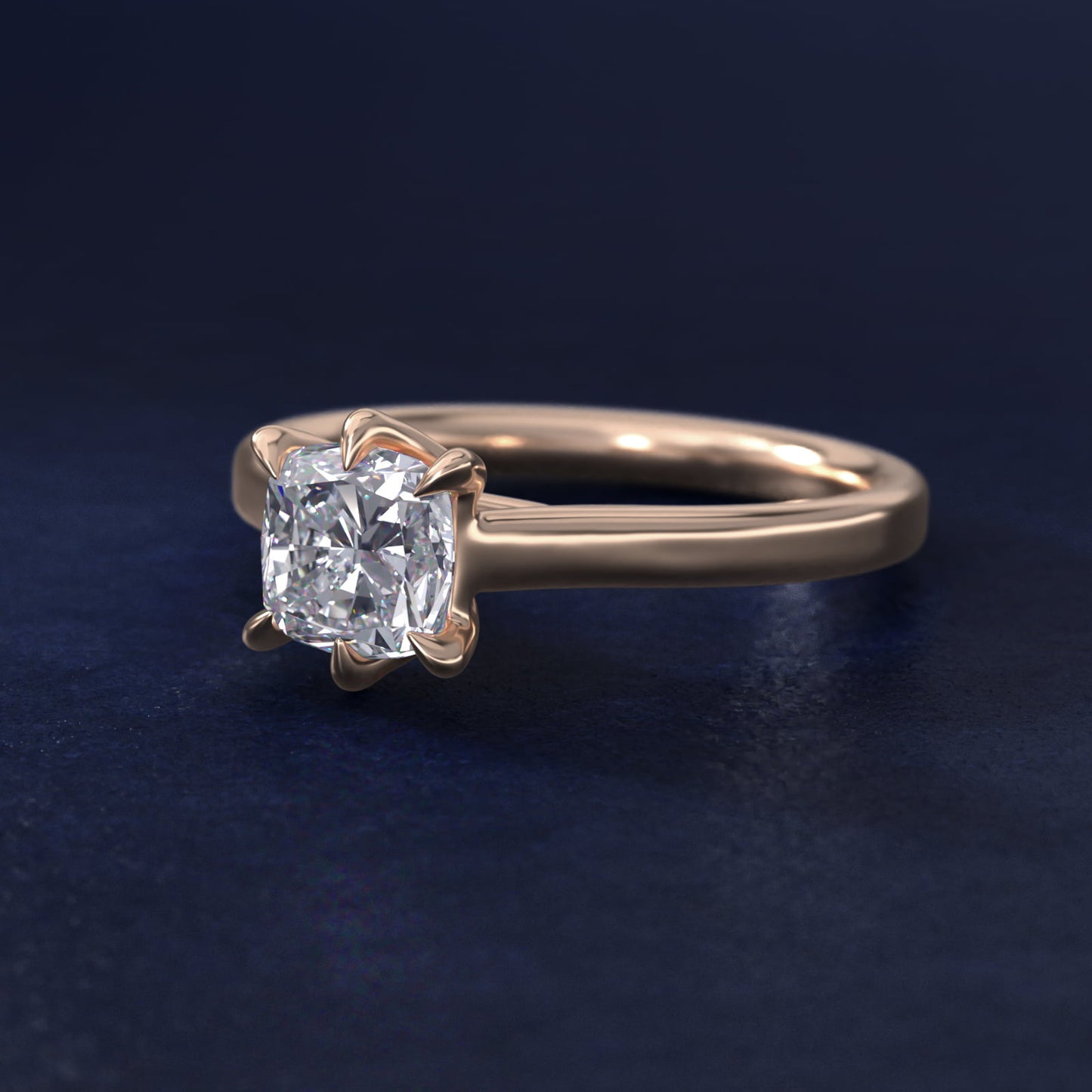 The Gallery Collection Six-Prong Trellis Solitaire Diamond Engagement Ring in 18k Rose Gold - Cushion Center