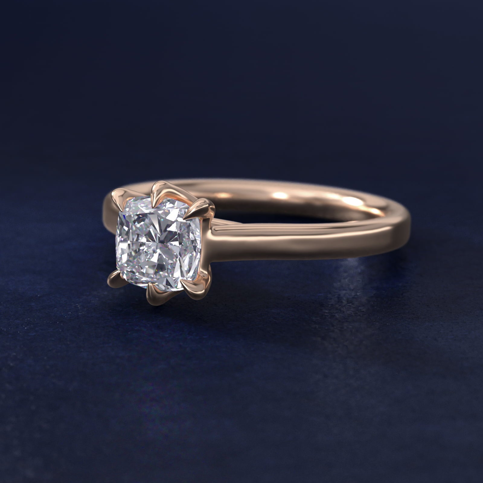 The Gallery Collection Six-Prong Trellis Solitaire Diamond Engagement Ring in 18k Rose Gold - Cushion Center