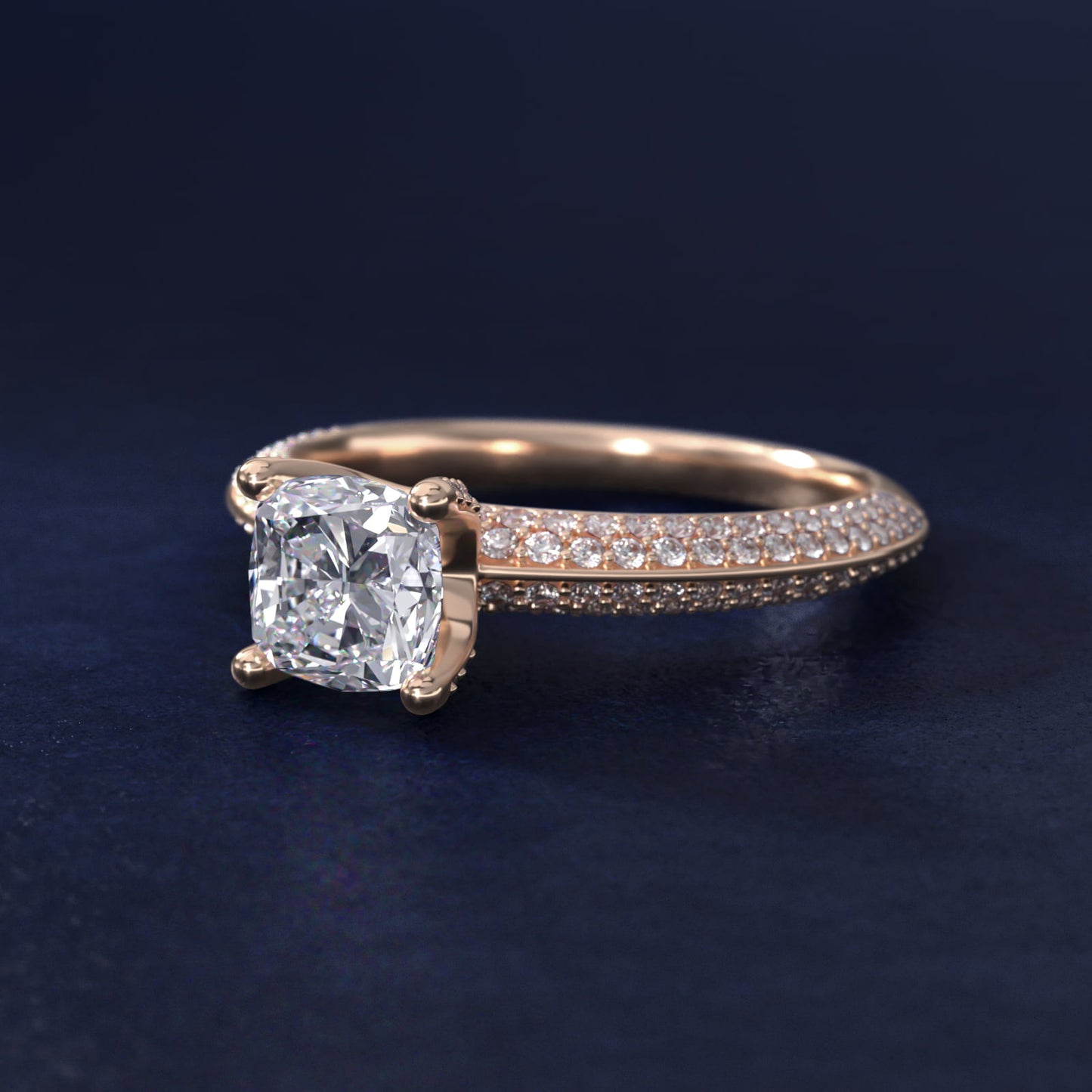 The Gallery Collection™ Knife Edge MicropavŽ Diamond Engagement Ring in 14k Rose Gold (3/8 ct. tw.) - Cushion Center
