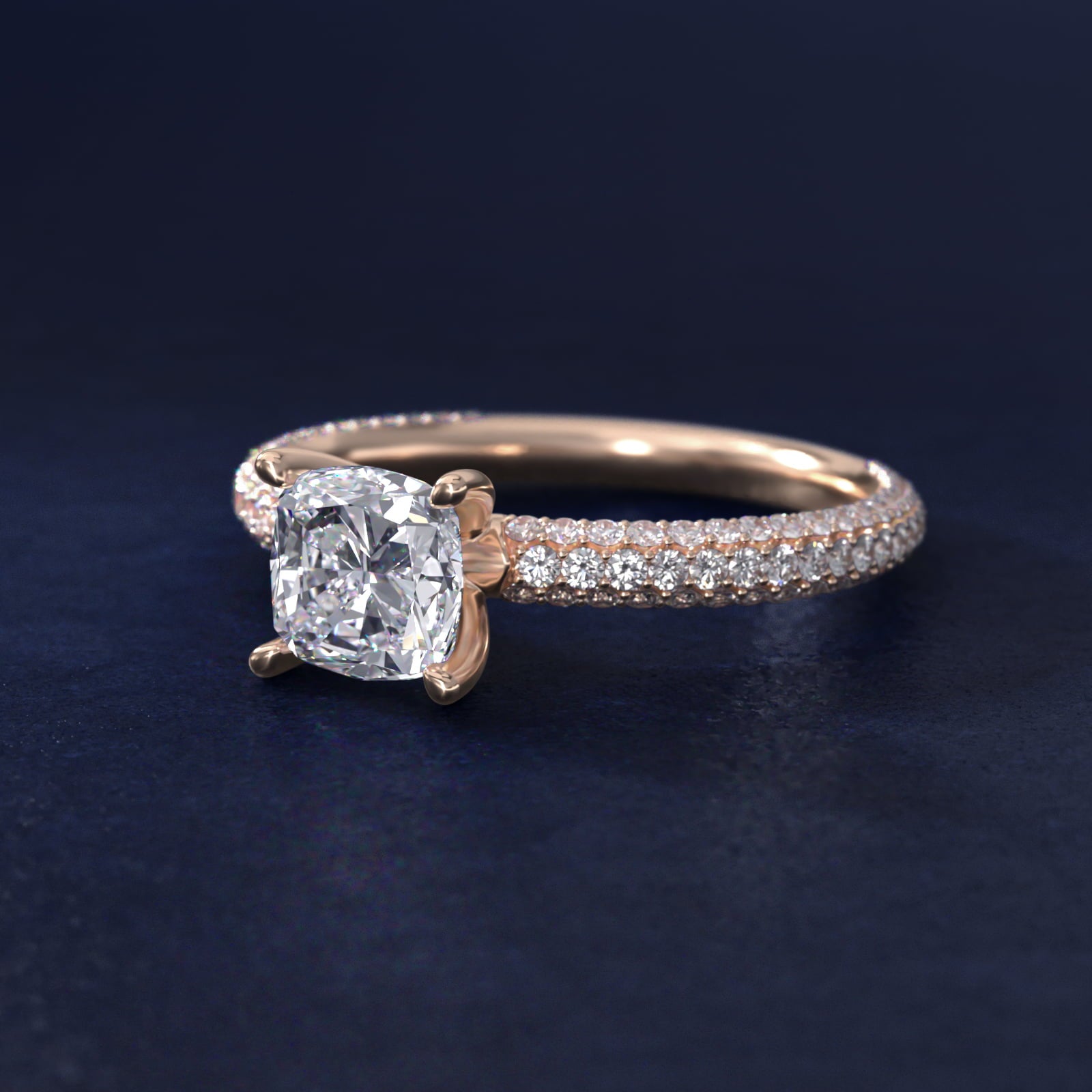 The Gallery Collection™ Rolled MicropavŽ Diamond Engagement Ring in 14k Rose Gold (3/8 ct. tw.) - Cushion Center