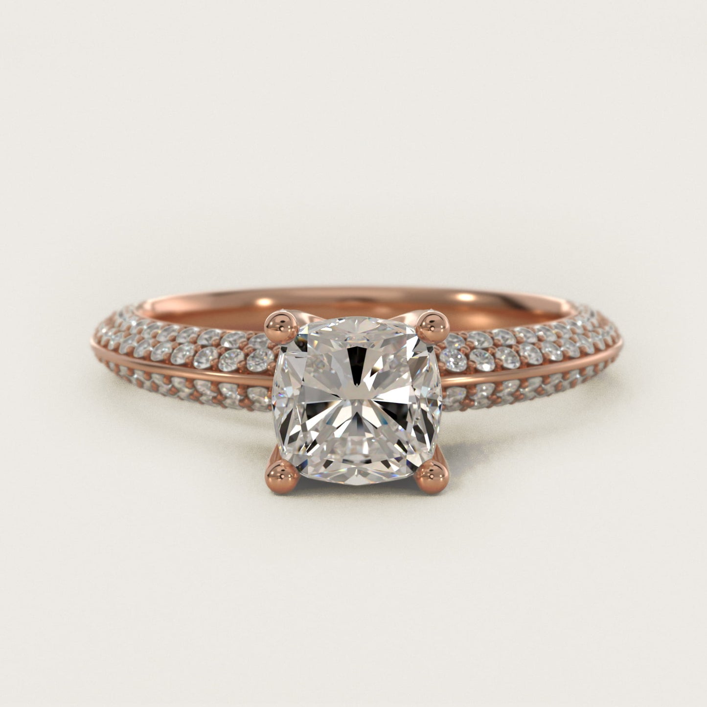 The Gallery Collection™ Knife Edge MicropavŽ Diamond Engagement Ring in 18k Rose Gold (3/8 ct. tw.) - Cushion Center