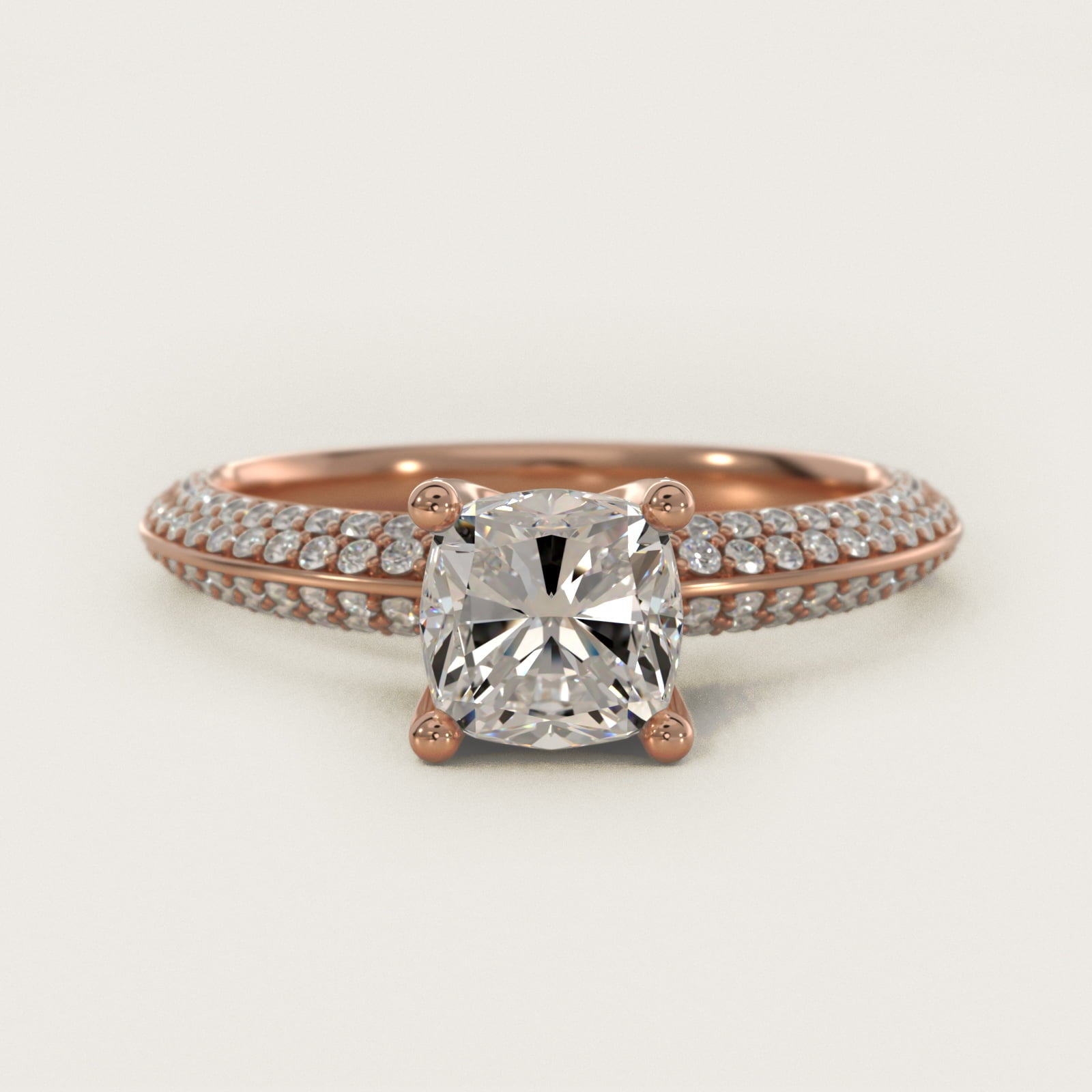 The Gallery Collection™ Knife Edge MicropavŽ Diamond Engagement Ring in 18k Rose Gold (3/8 ct. tw.) - Cushion Center