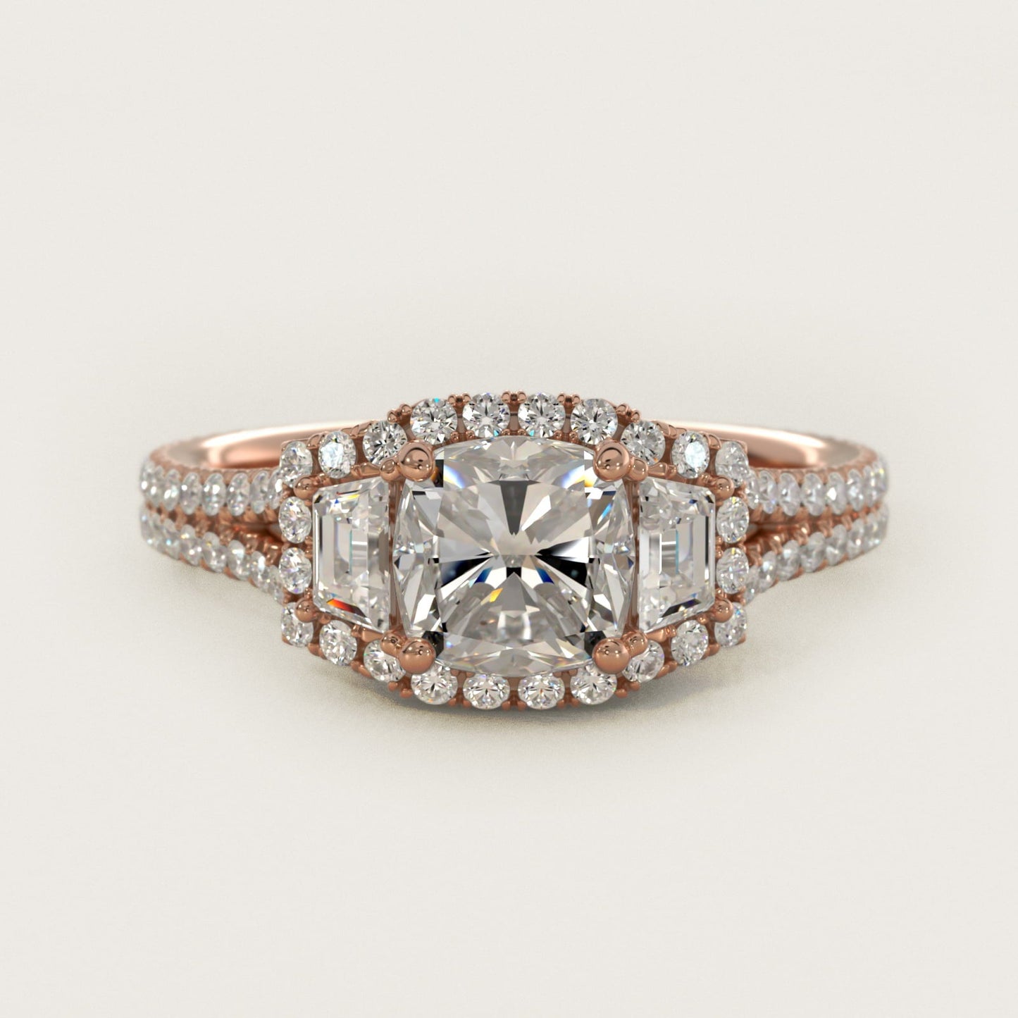 The Gallery Collection? Rolled Micropav? Diamond Engagement Ring in 18k Rose Gold (3/8 ct. tw.) - Cushion Center