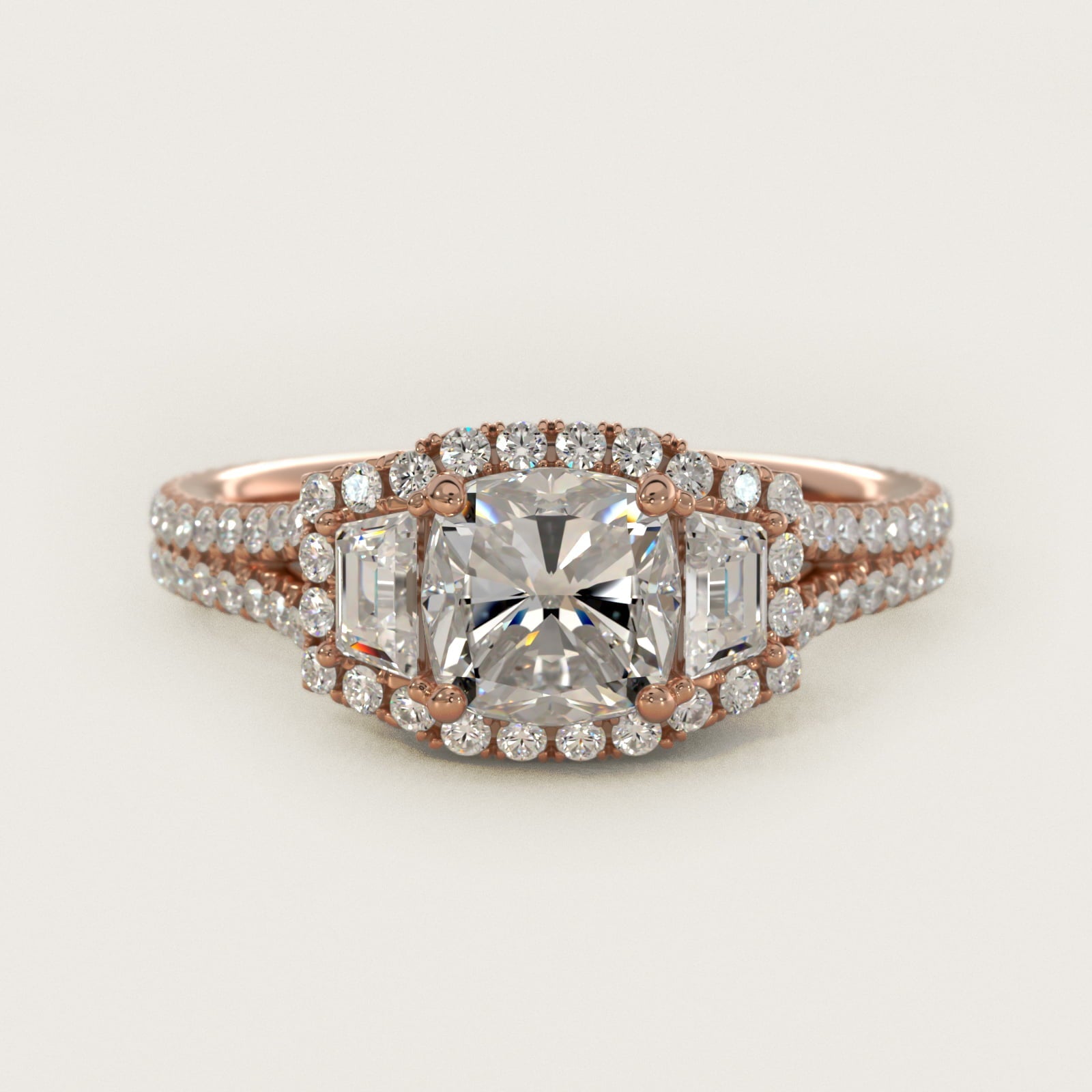 The Gallery Collection? Cathedral Pav? Diamond Engagement Ring in 18k Rose Gold (5/8 ct. tw.) - Cushion Center