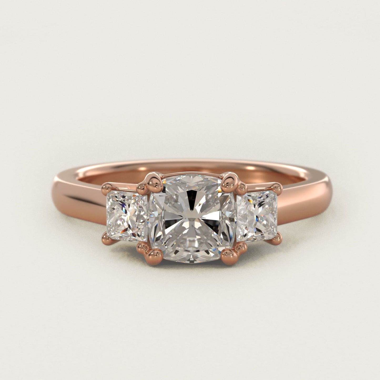 The Gallery Collectionª Princess-Cut Three-Stone Diamond Engagement Ring in 18k Rose Gold (3/8 ct. tw.) - Cushion Center