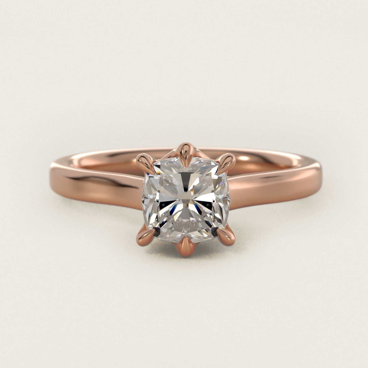 The Gallery Collection Six-Prong Trellis Solitaire Diamond Engagement Ring in 14k Rose Gold - Cushion Center
