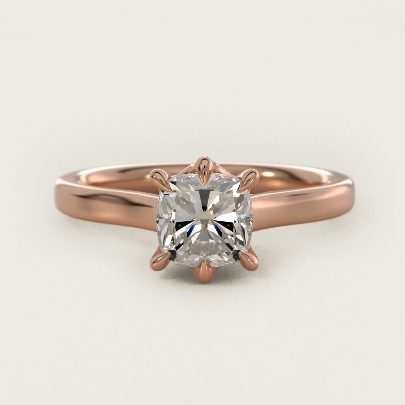 The Gallery Collection Six-Prong Trellis Solitaire Diamond Engagement Ring in 14k Rose Gold - Cushion Center