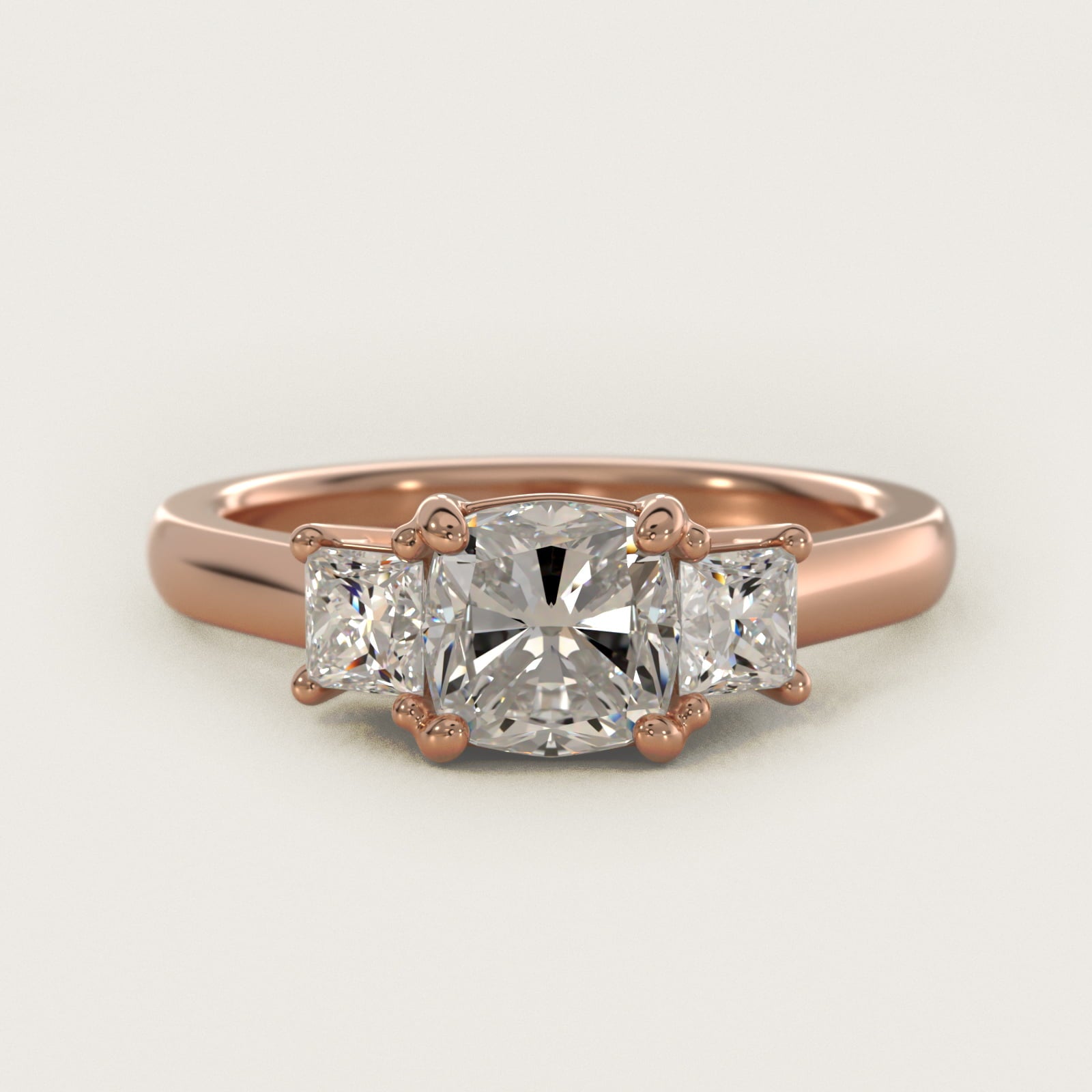 The Gallery Collection™ Princess-Cut Three-Stone Diamond Engagement Ring in 14k Rose Gold (3/8 ct. tw.) - Cushion Center