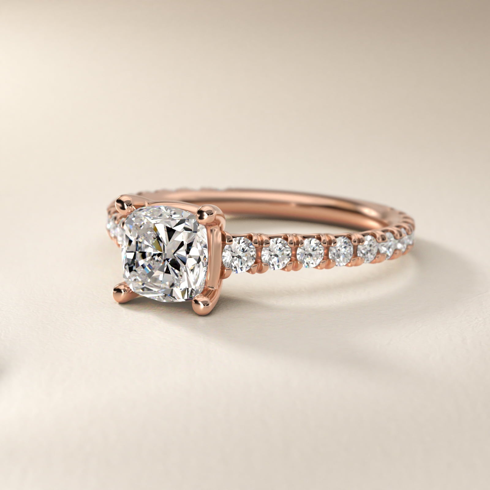 The Gallery Collection? Cathedral Pav? Diamond Engagement Ring in 18k Rose Gold (5/8 ct. tw.) - Cushion Center