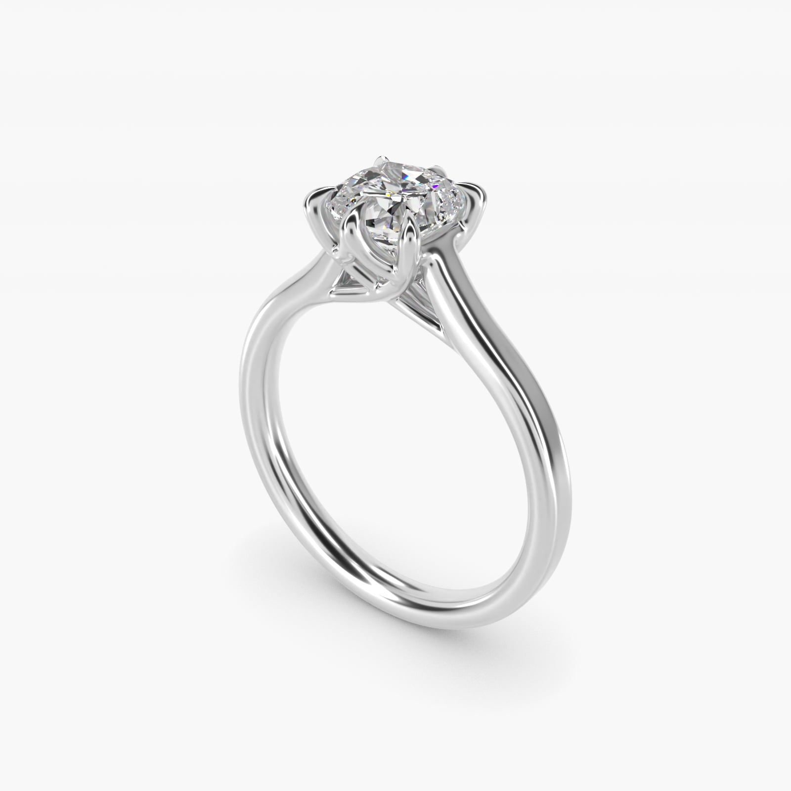 The Gallery Collection Six-Prong Trellis Solitaire Diamond Engagement Ring in 14k White Gold - Cushion Center