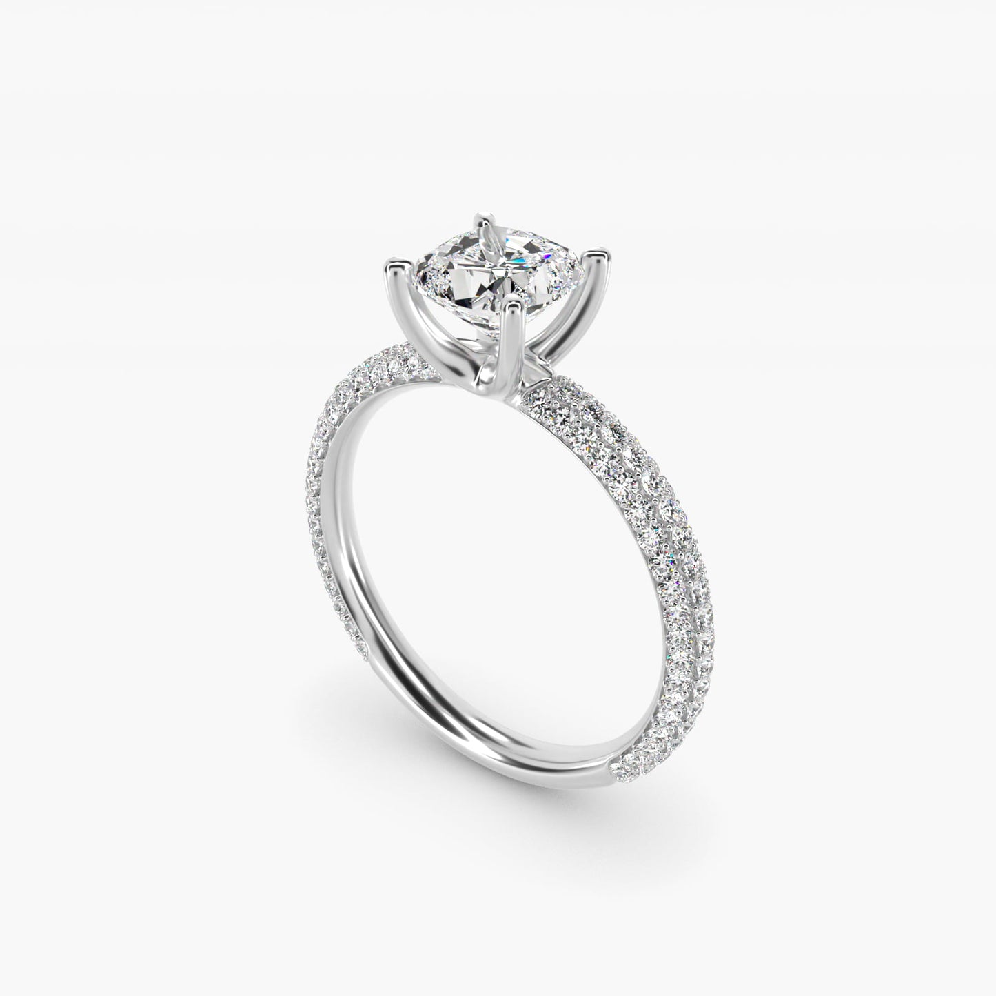 The Gallery Collection™ Rolled MicropavŽ Diamond Engagement Ring in 14k White Gold (3/8 ct. tw.) - Cushion Center