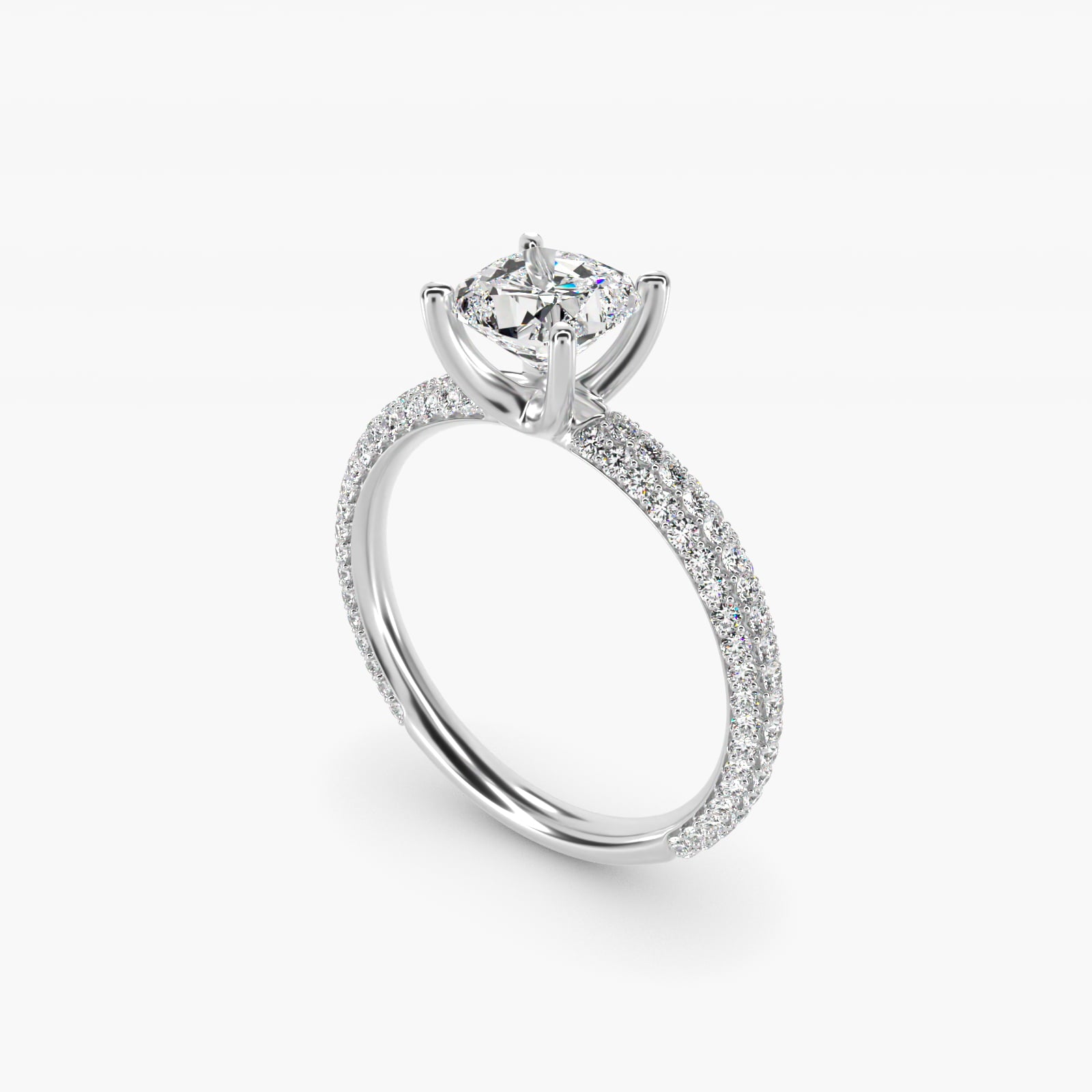 The Gallery Collection™ Rolled MicropavŽ Diamond Engagement Ring in 14k White Gold (3/8 ct. tw.) - Cushion Center