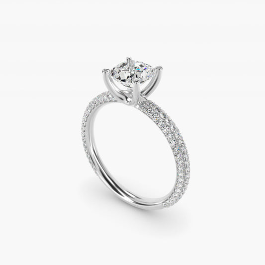 The Gallery Collection™ Rolled MicropavŽ Diamond Engagement Ring in 14k White Gold (3/8 ct. tw.) - Cushion Center