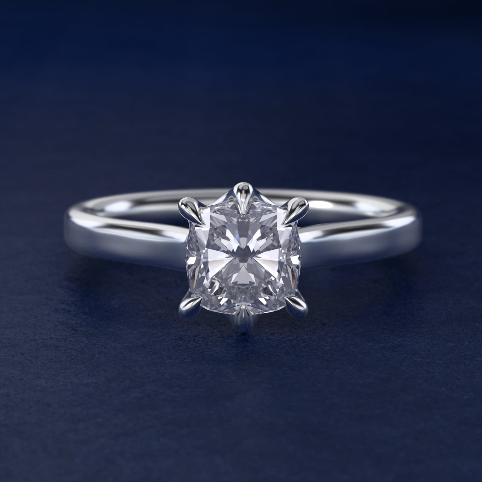 The Gallery Collection Six-Prong Trellis Solitaire Diamond Engagement Ring in 18k White Gold - Cushion Center